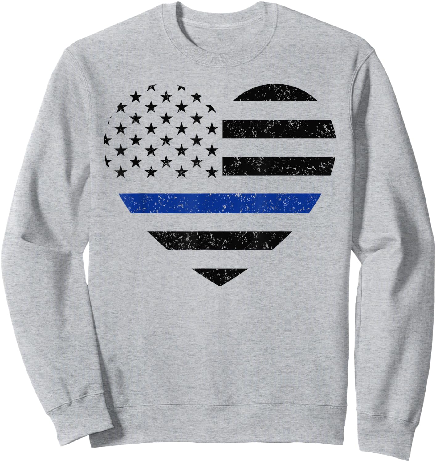 Thin Blue Line American Flag Heart Patriotic Kids Police Sweatshirt - Sweatshirt | Ash