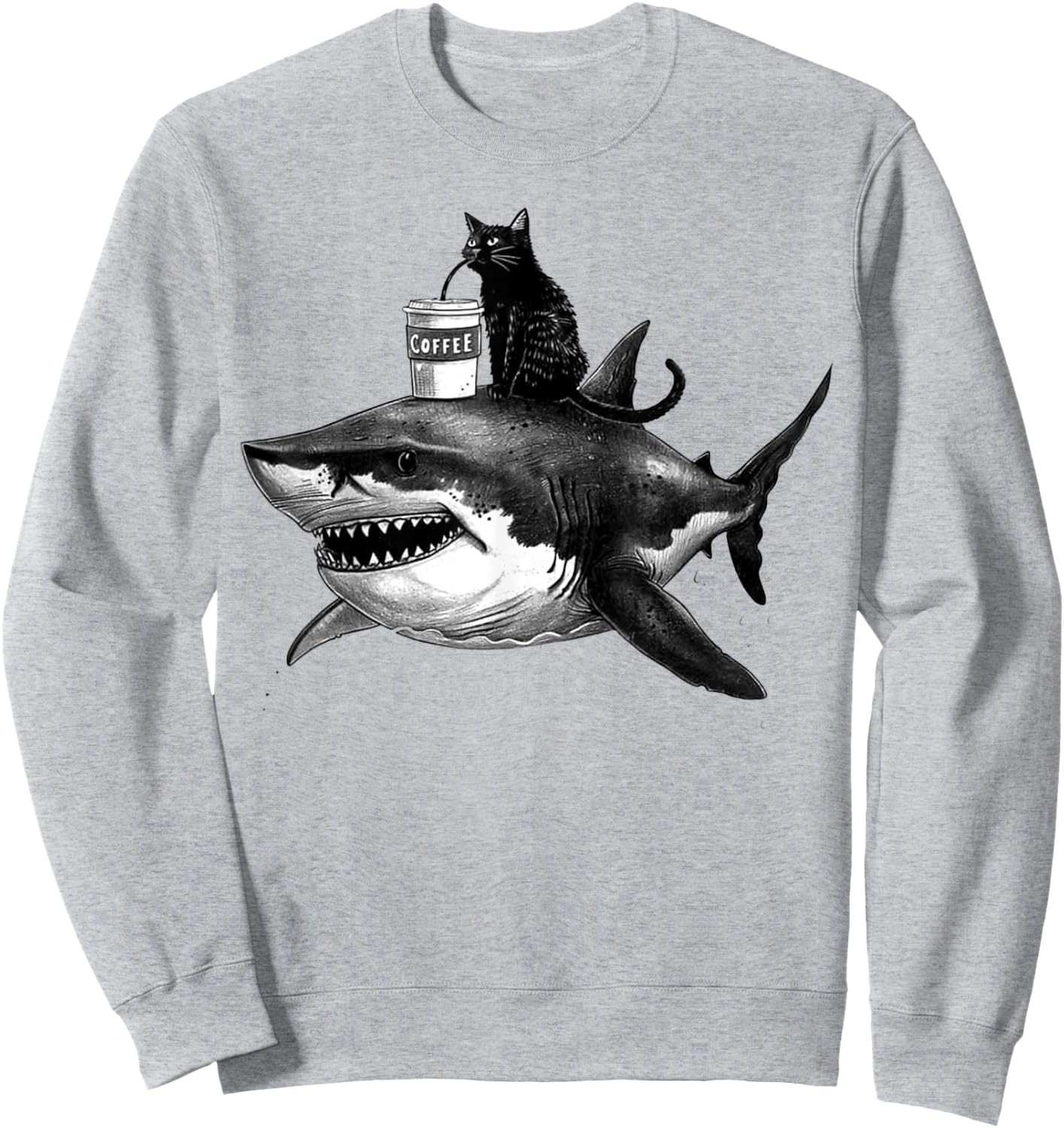Funny Shark and Cat Art - Black Cat Riding Shark Women Sweatshirt - Sweatshirt | Ash