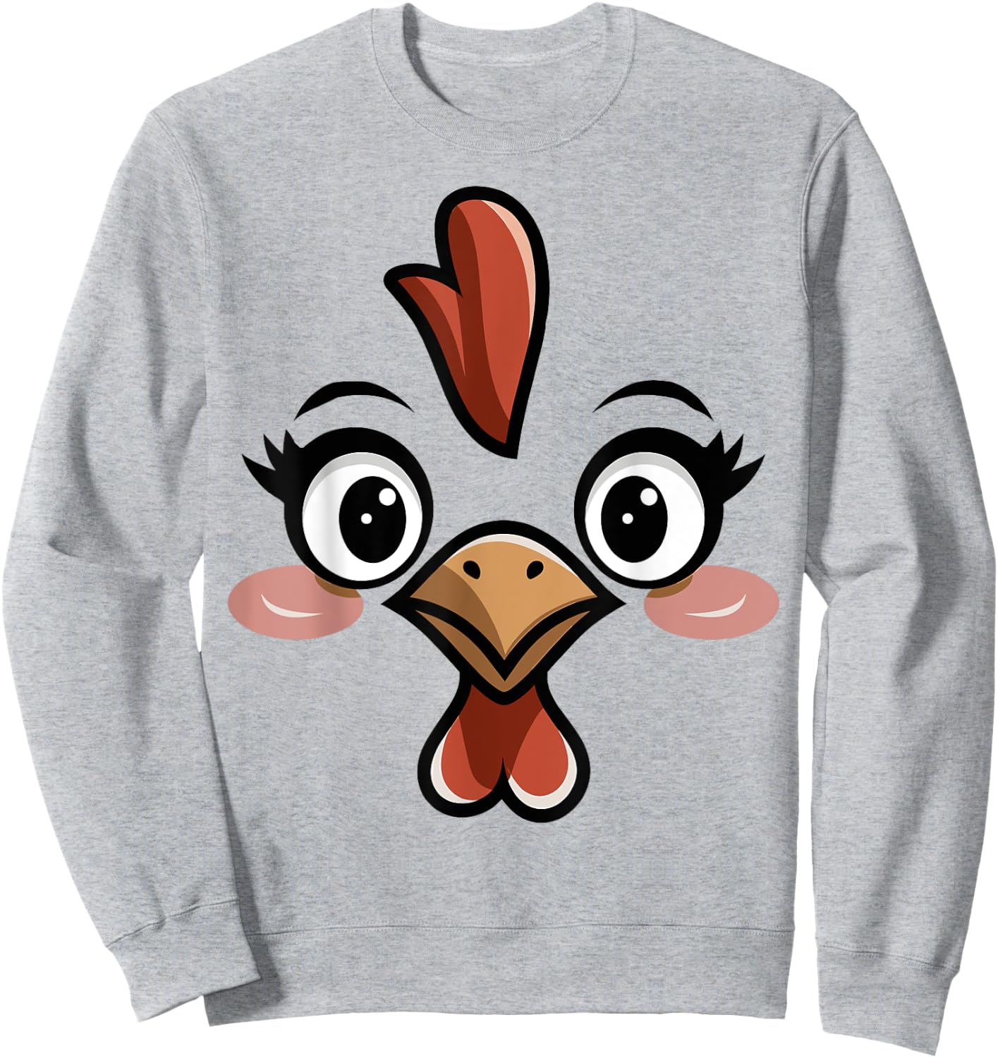 Novelty Last Minute Easy Halloween Party Stuff Halloween Chicken Face Women Kids Blue, White Size Small Classic Fit Round Collar Short Sleeve Cotton 60%, Polyester 40% Sweatshirt - Sweatshirt | Ash