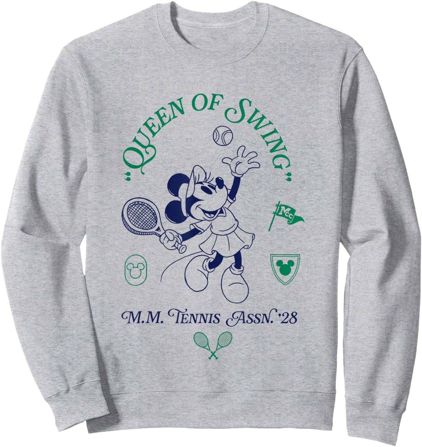 Disney Minnie Mouse Queen Of Swing M.M. Tennis Assn 28 Logo Sweatshirt - Sweatshirt | Ash