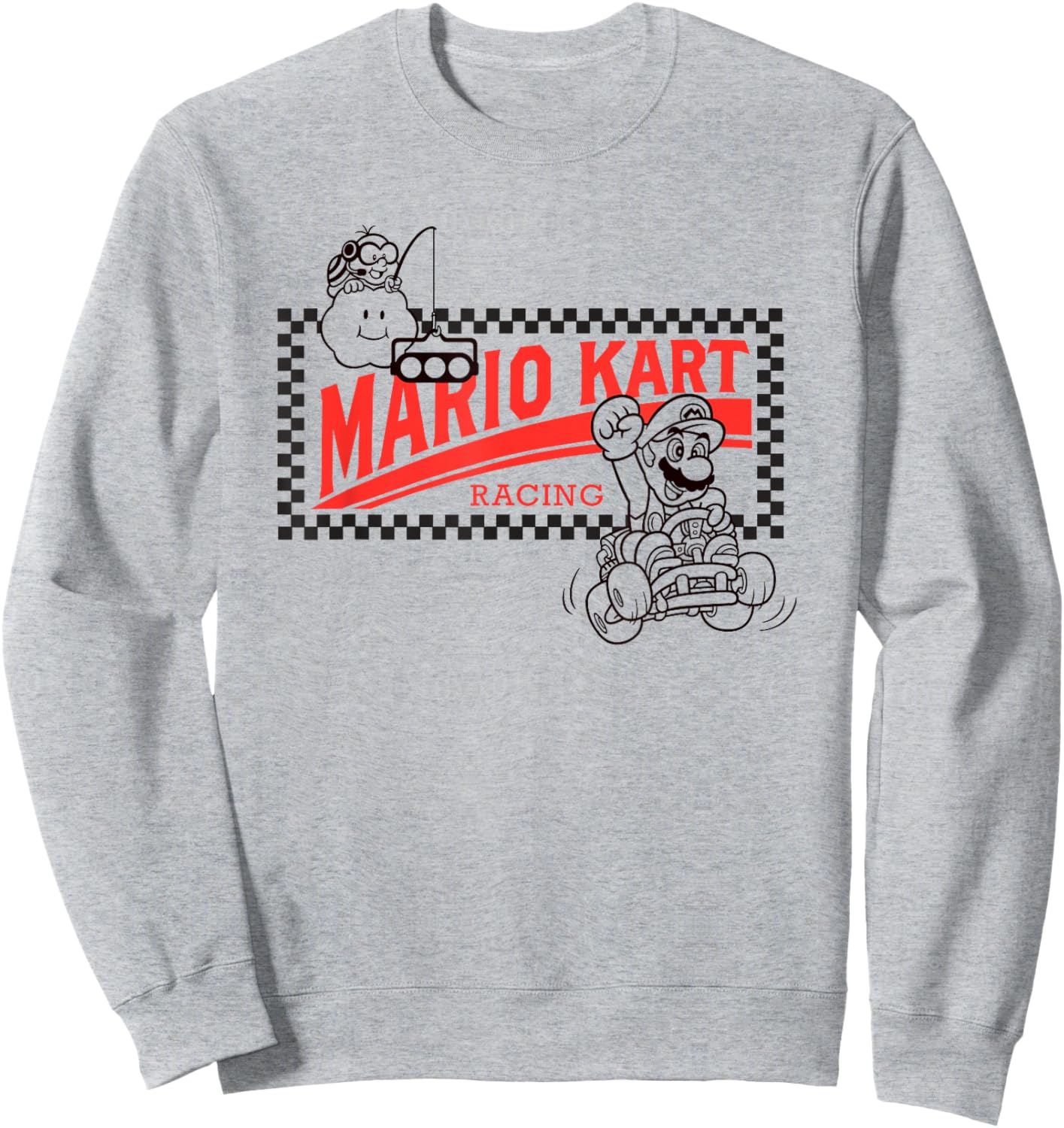 Mario Kart Racing Vintage Checkerboard Frame Logo Sweatshirt - Sweatshirt | Ash