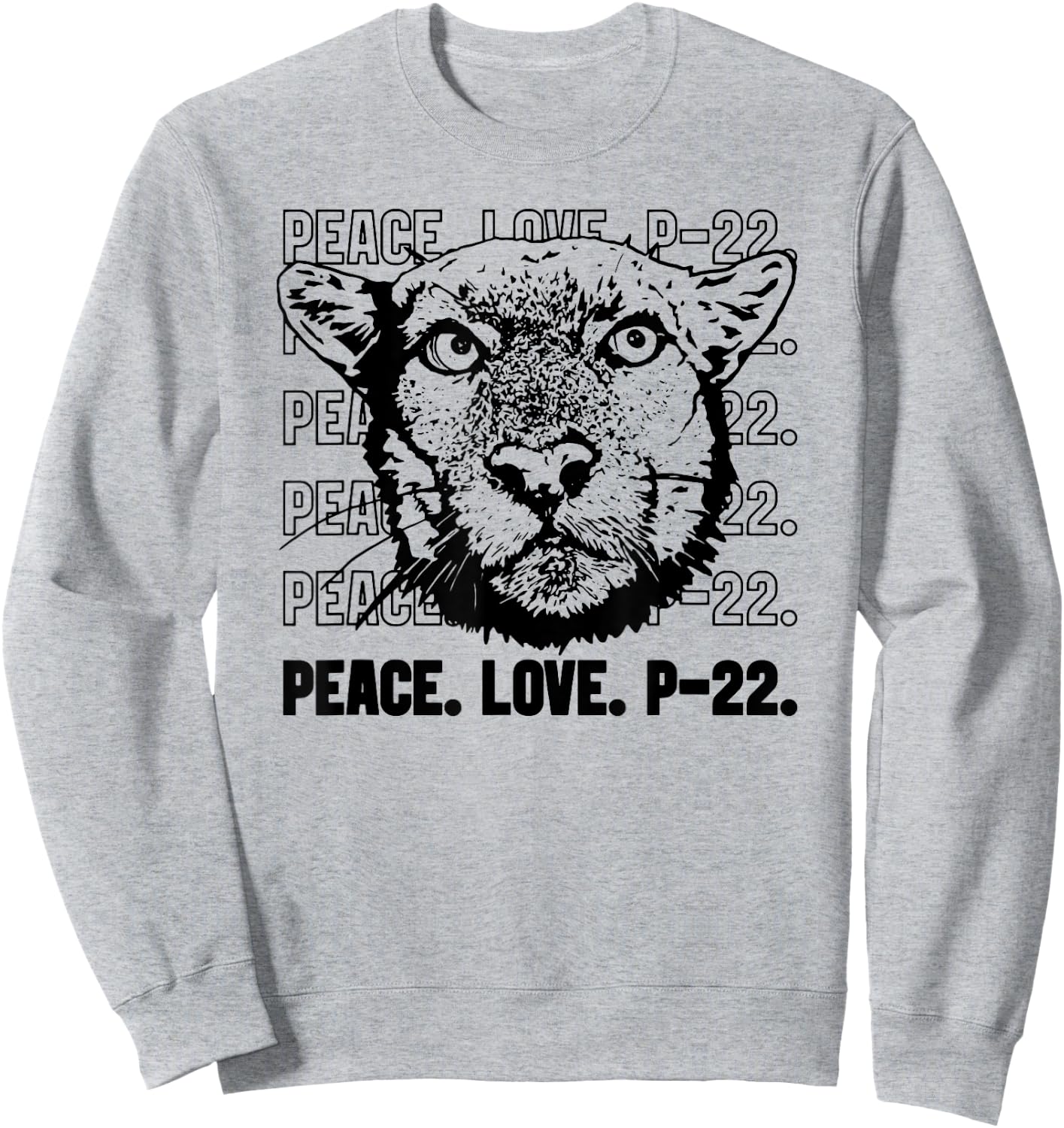 P-22 Mountain Lion Legend LA California Art P22 Peace Love Sweatshirt - Sweatshirt | Ash