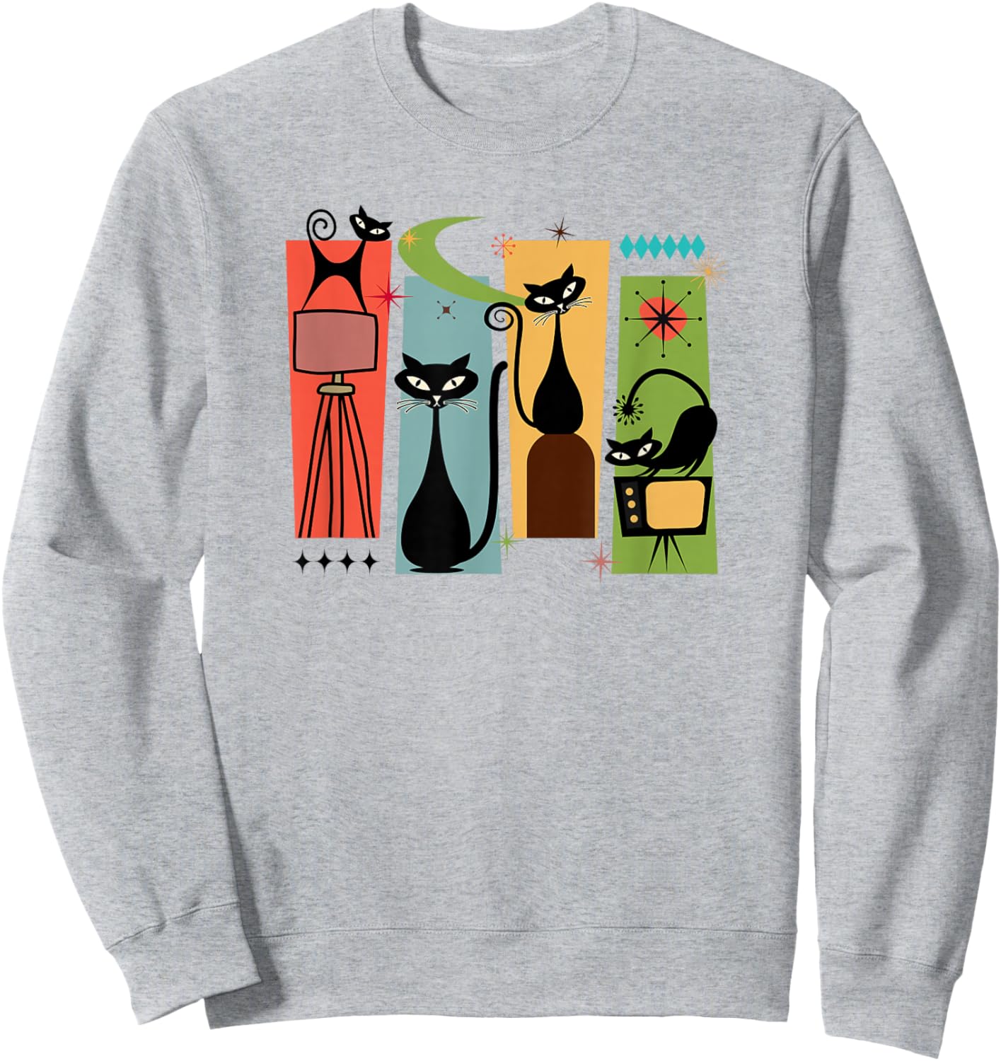 Mid Century Modern Look Cats 50s 60s Atomic Age Space Retro Sweatshirt - Sweatshirt | Ash