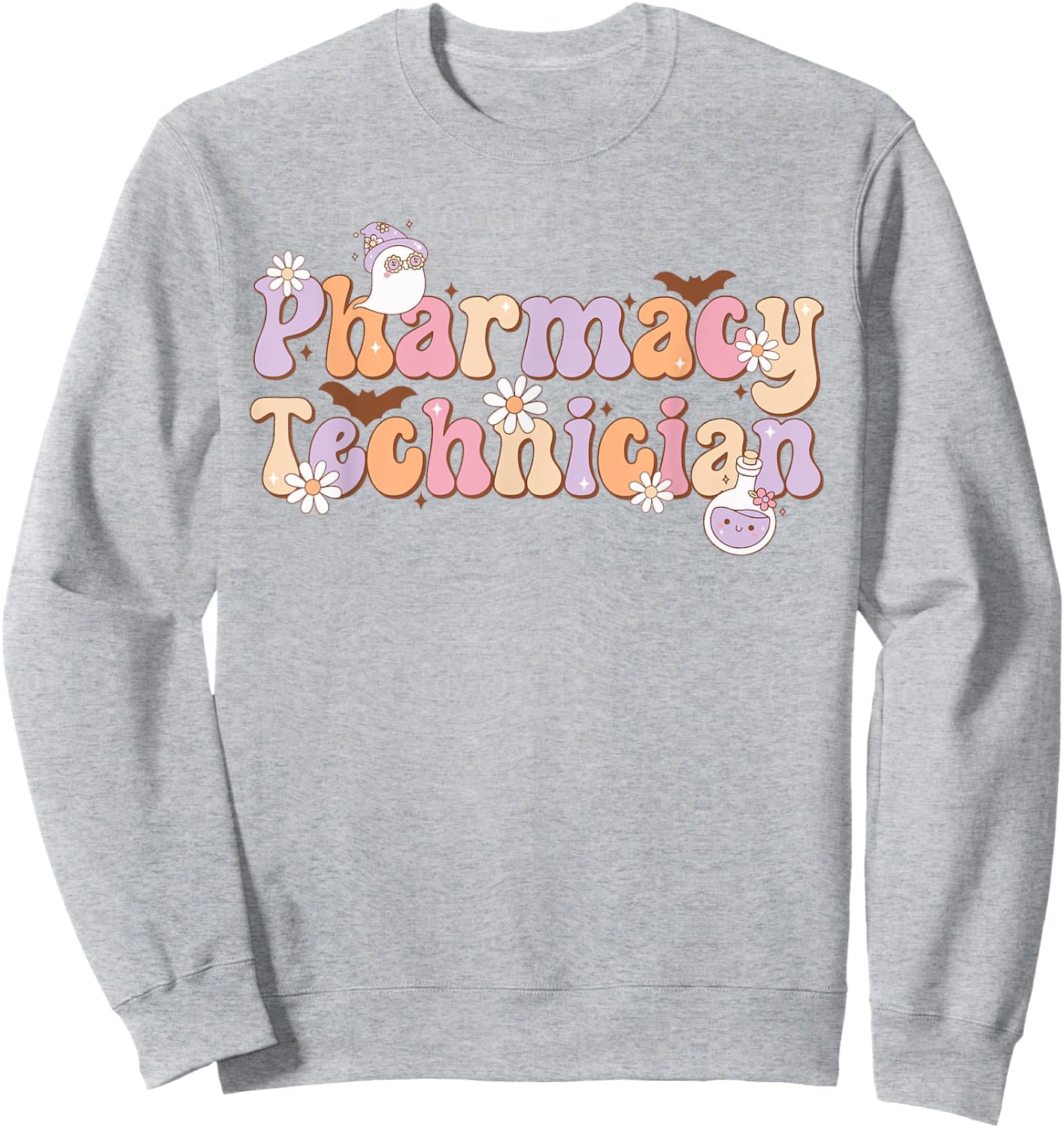 Retro Pharmacy Technician Halloween Spooky Pharmacy Tech Sweatshirt - Sweatshirt | Ash
