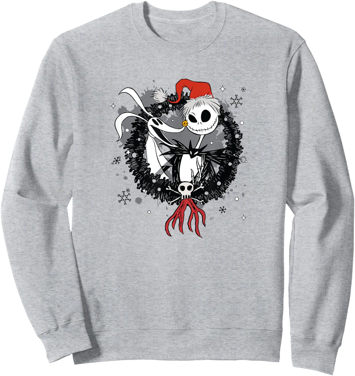 Disney The Nightmare Before Christmas Jack & Zero Wreath Sweatshirt - Sweatshirt | Ash