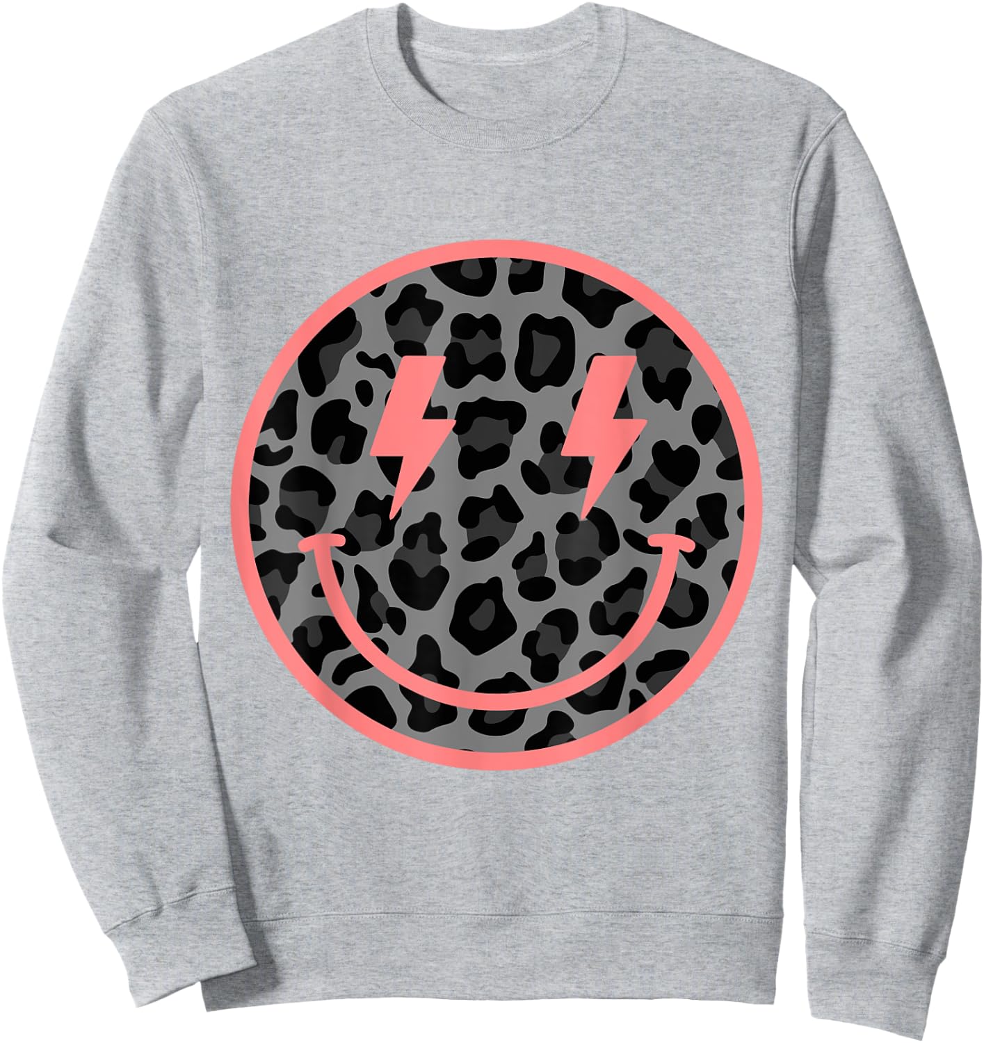 Retro Happy Face Leopard Print Cheetah Smile Face Sweatshirt - Sweatshirt | Ash