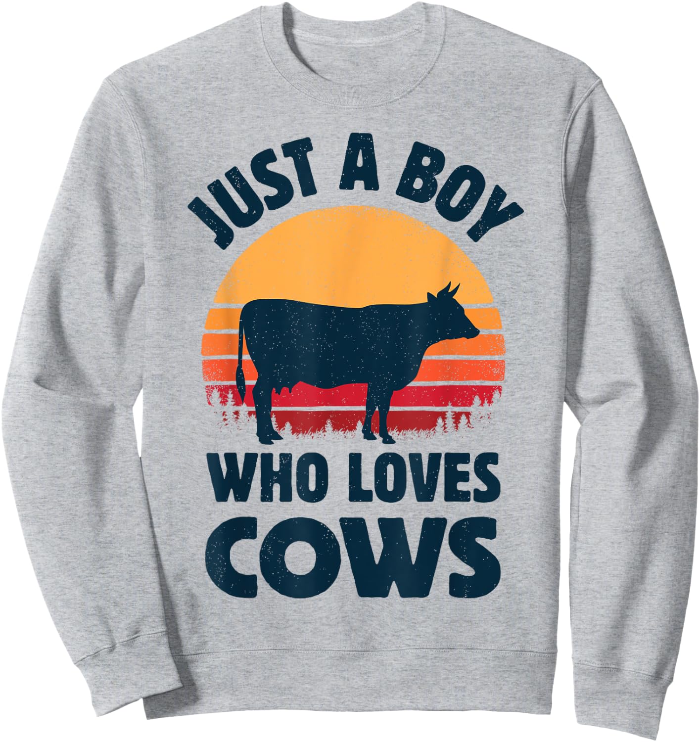 Cow Just A Boy Who Loves Retro Farm Animal Farmer Sunset Sweatshirt - Sweatshirt | Ash