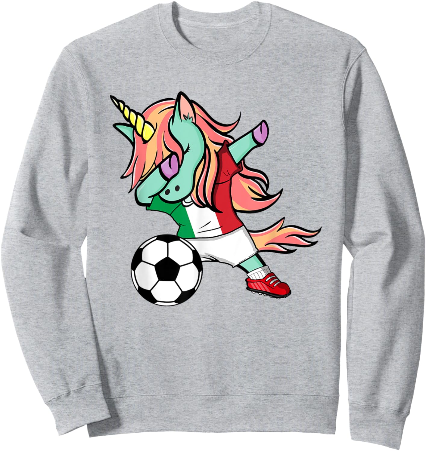 Dabbing Unicorn Italy Soccer Jersey Italian Football Lovers Sweatshirt - Sweatshirt | Ash