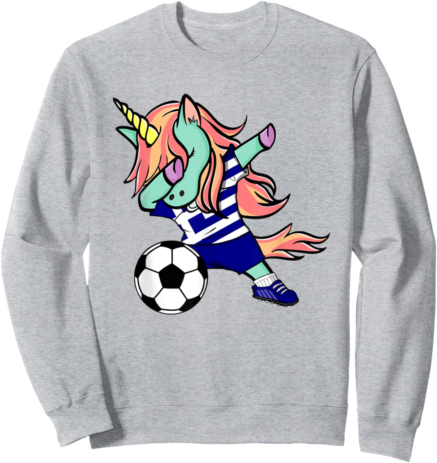Dabbing Unicorn Soccer Greece Jersey Shirt Greek Football Sweatshirt - Sweatshirt | Ash