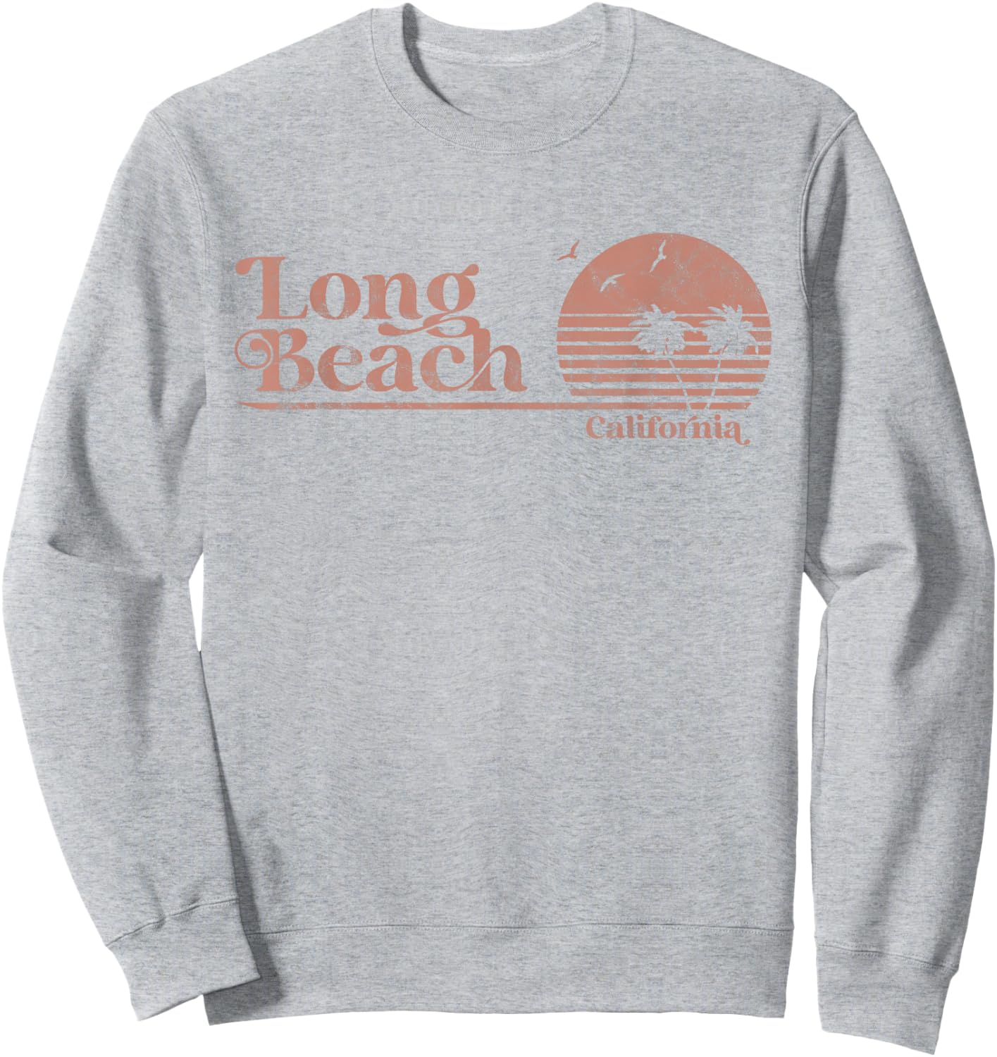 Vintage Long Beach California Palm Trees CA Retro Men Women Sweatshirt - Sweatshirt | Ash
