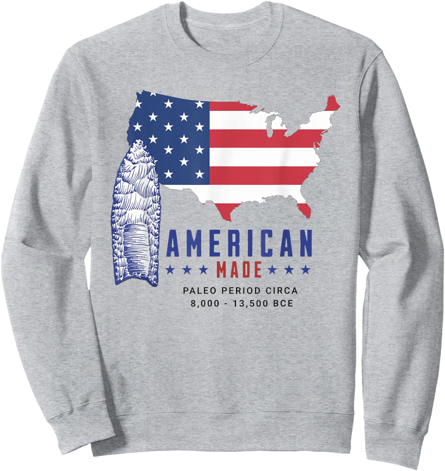 Paleo Spearpoint (Arrowhead) with American Flag Kids Men Sweatshirt - Sweatshirt | Ash