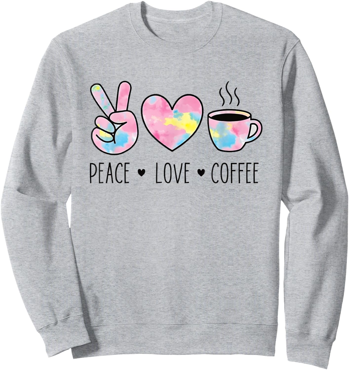 Peace Love Coffee Retro Watercolor Hand Heart Cup Graphic Sweatshirt - Sweatshirt | Ash