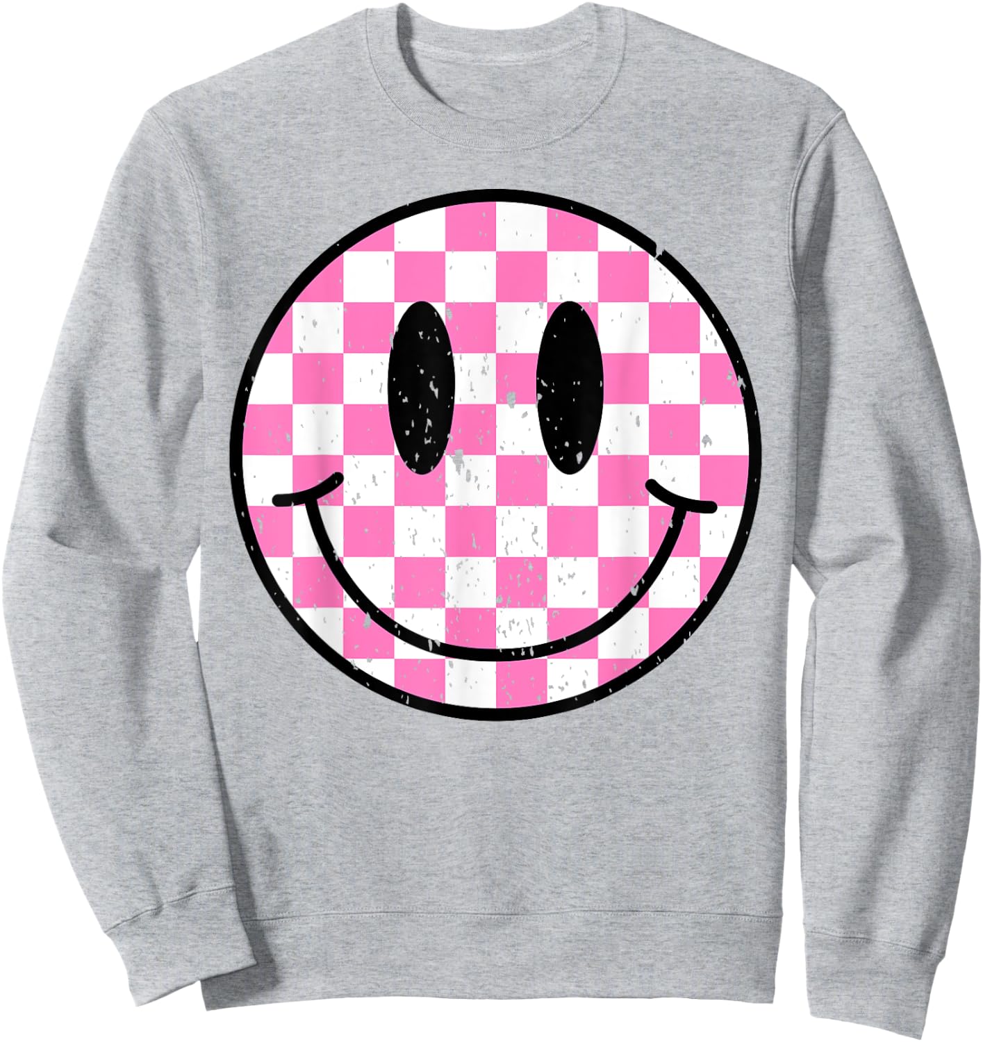 Retro Groovy Checkered Pattern Smile Face Trendy Kids Sweatshirt - Sweatshirt | Ash