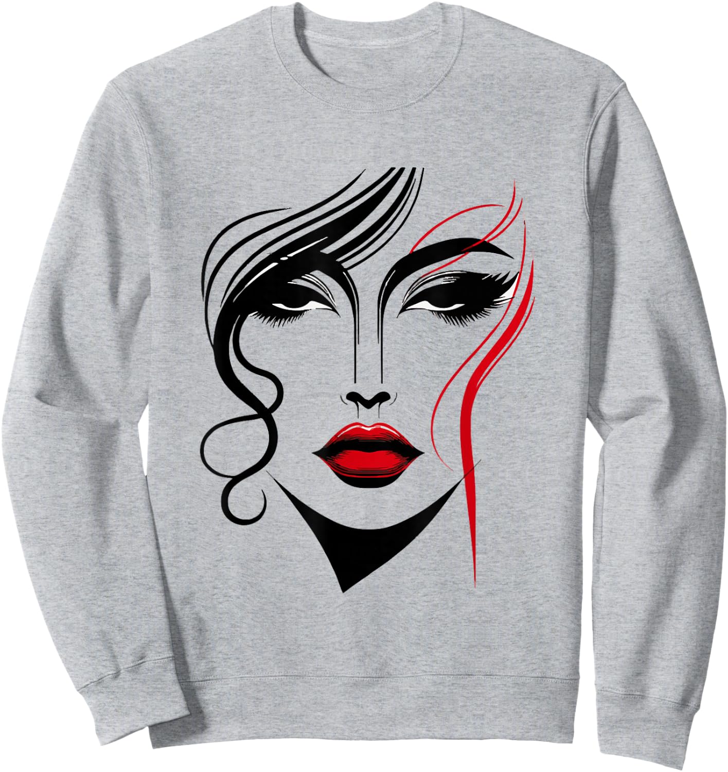 Abstract Female Face With Red Lipstick Abstract Art Piece Sweatshirt - Sweatshirt | Ash