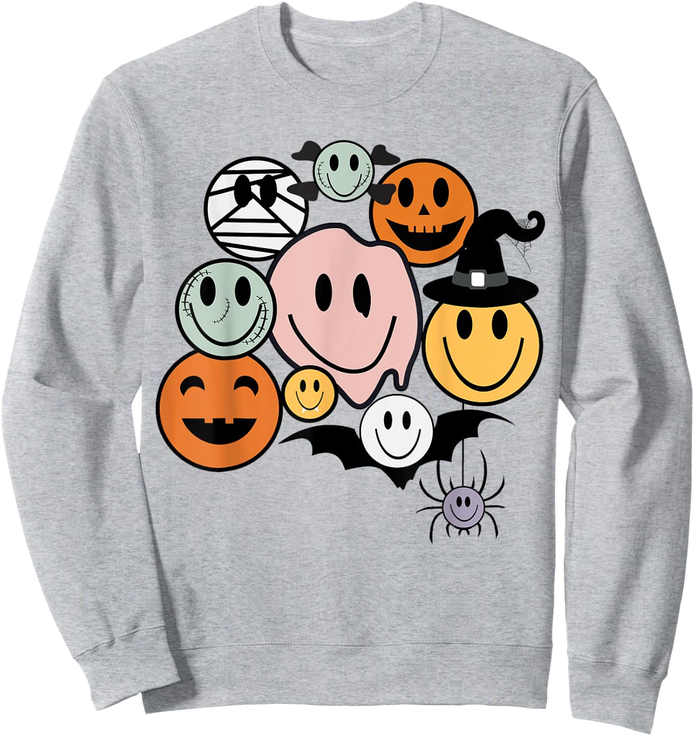 Funny Retro Halloween Smile Face Spooky Men Women Boy Girl Sweatshirt - Sweatshirt | Ash