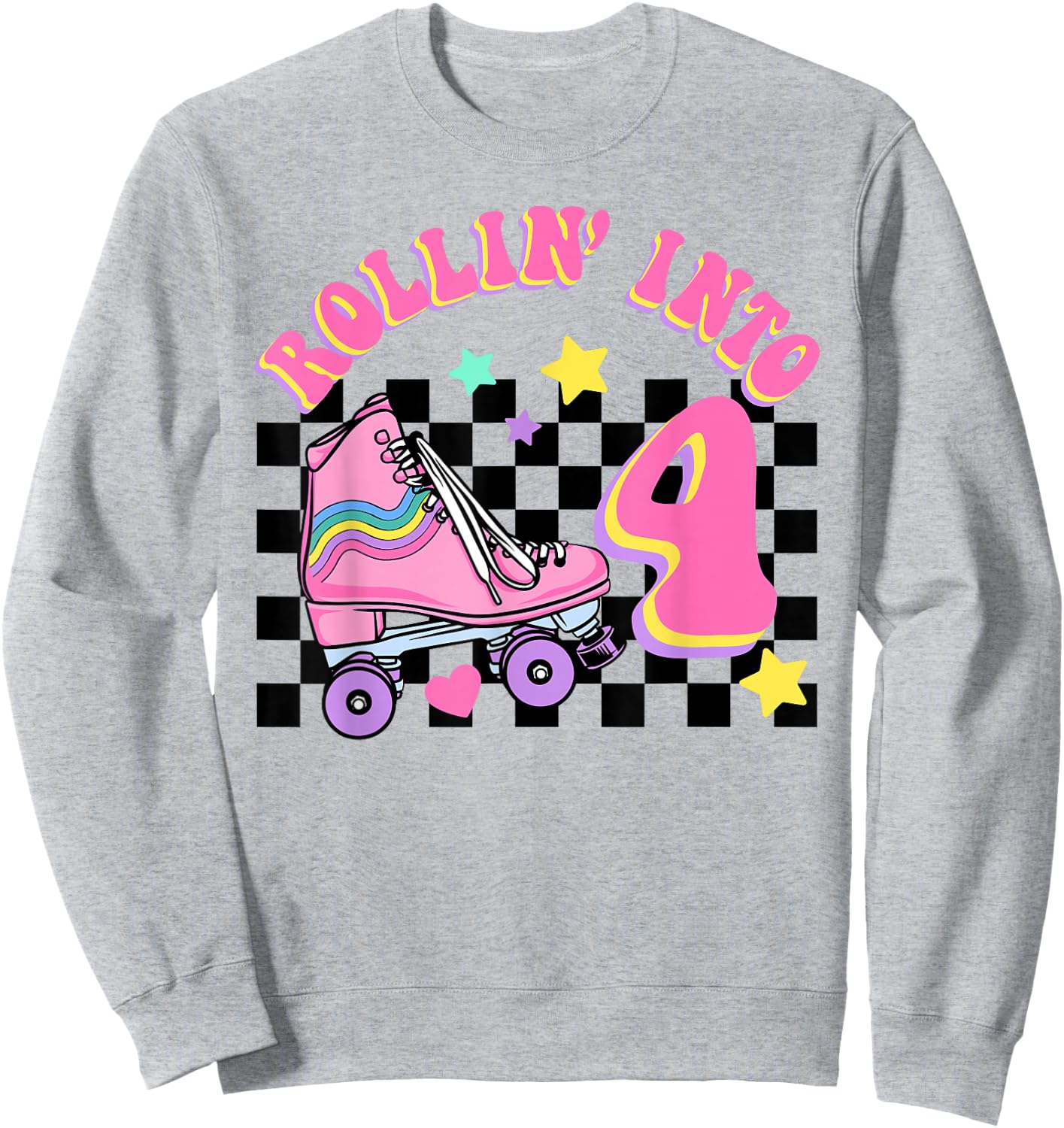 Rolling Into 4 Years Old Skater Groovy Birthday Girls Kids Sweatshirt - Sweatshirt | Ash