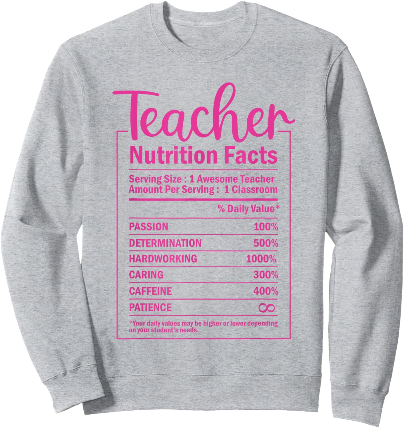 Funny Teacher Nutrition Facts Food Package Labels Teacher Sweatshirt - Sweatshirt | Ash