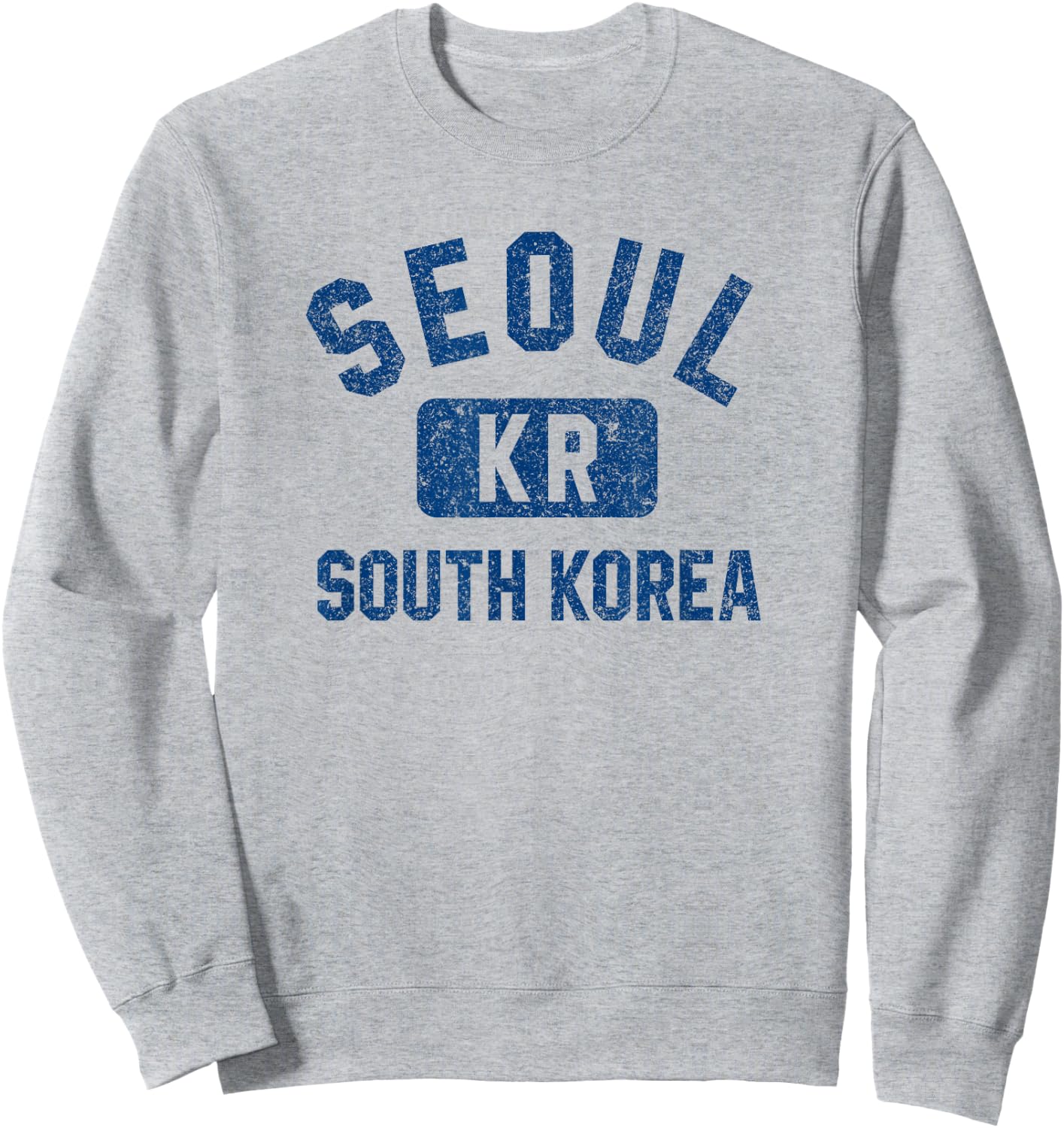 Seoul South Korea KR Gym Style Distressed Dark Blue Print Sweatshirt - Sweatshirt | Ash