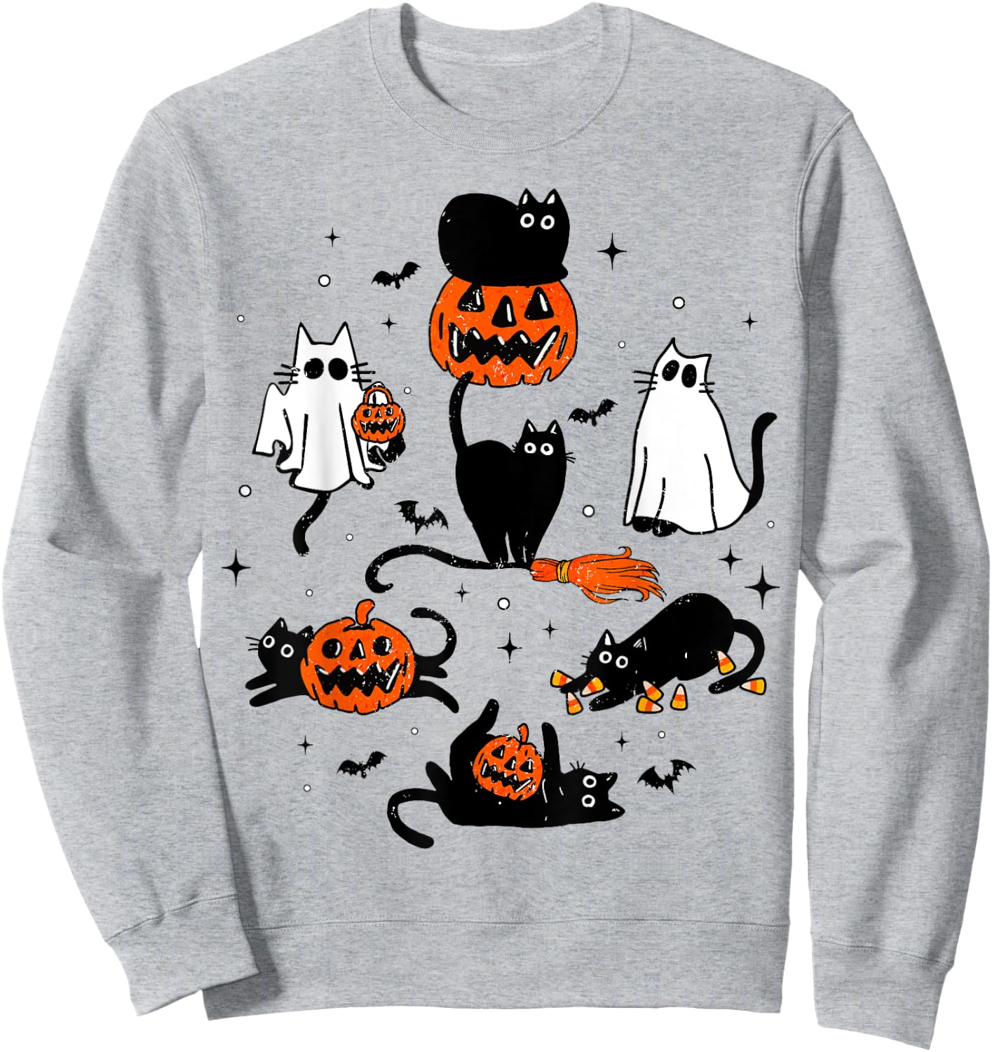 Cute Ghost Black Cat Playing Pumpkin Halloween Costume Men Women Kids Sweatshirt - Sweatshirt | Ash