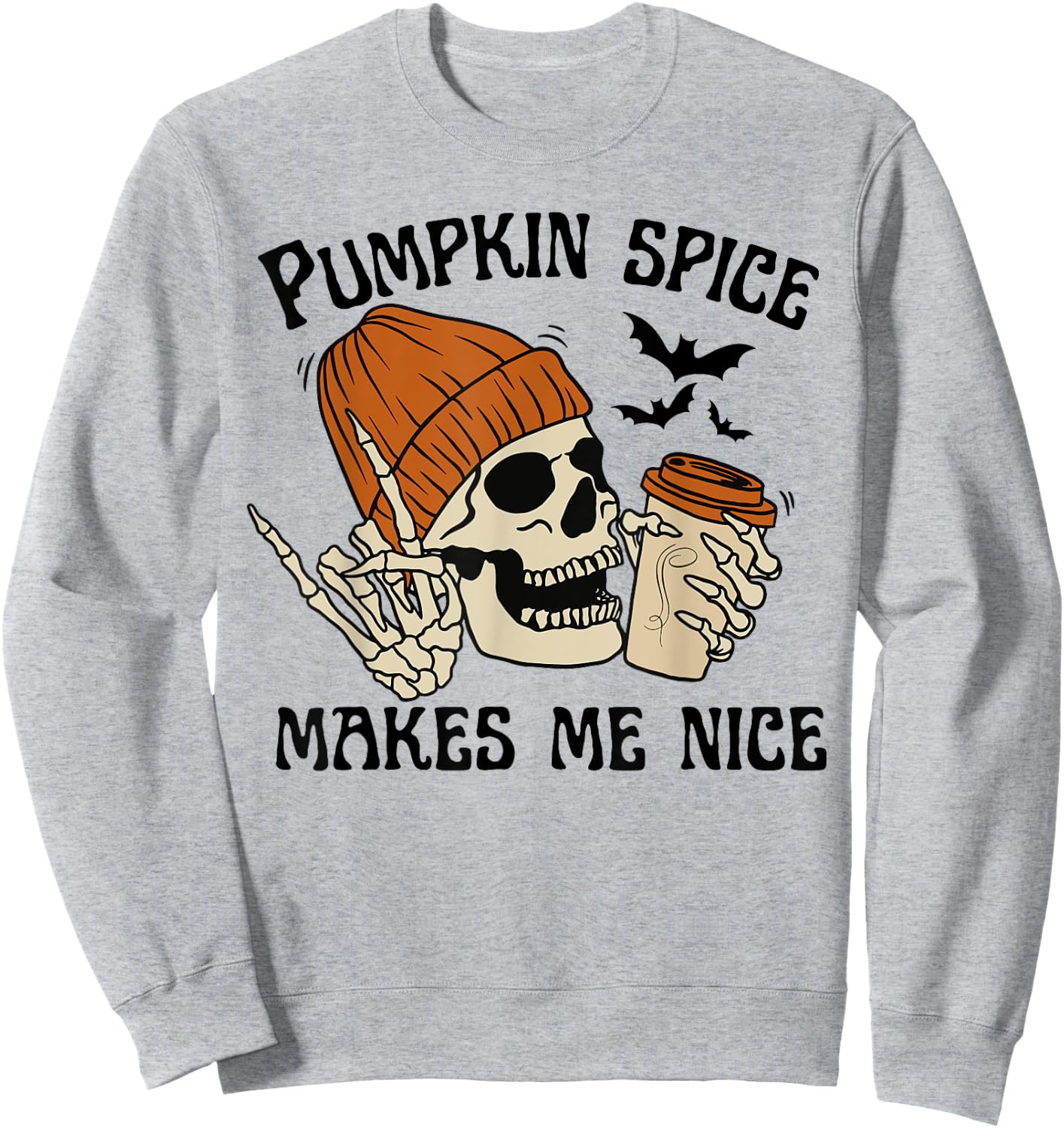 Pumpkin Spice Make Me Nice Retro Skeleton Funny Halloween Sweatshirt - Sweatshirt | Ash