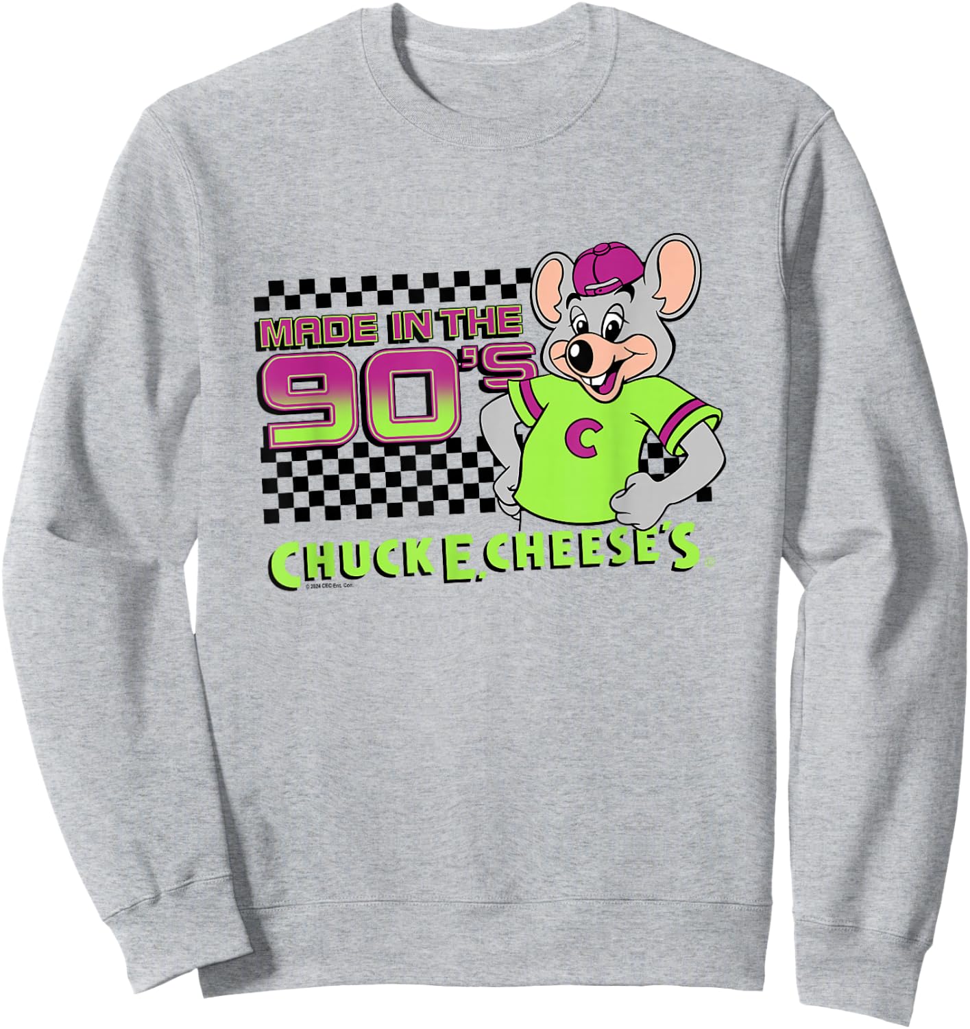 Chuck E. Cheese Made In The 90's Retro Neon Logo Sweatshirt - Sweatshirt | Ash