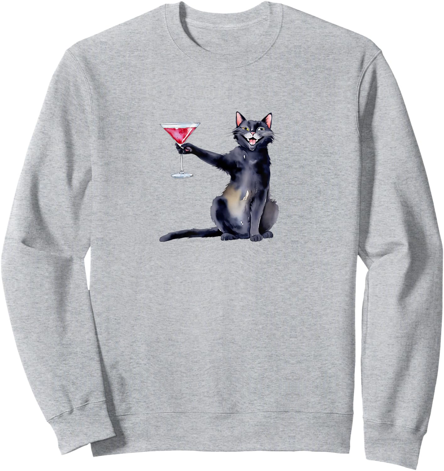 Cat with Martini Glass Cocktail Sweatshirt - Sweatshirt | Ash