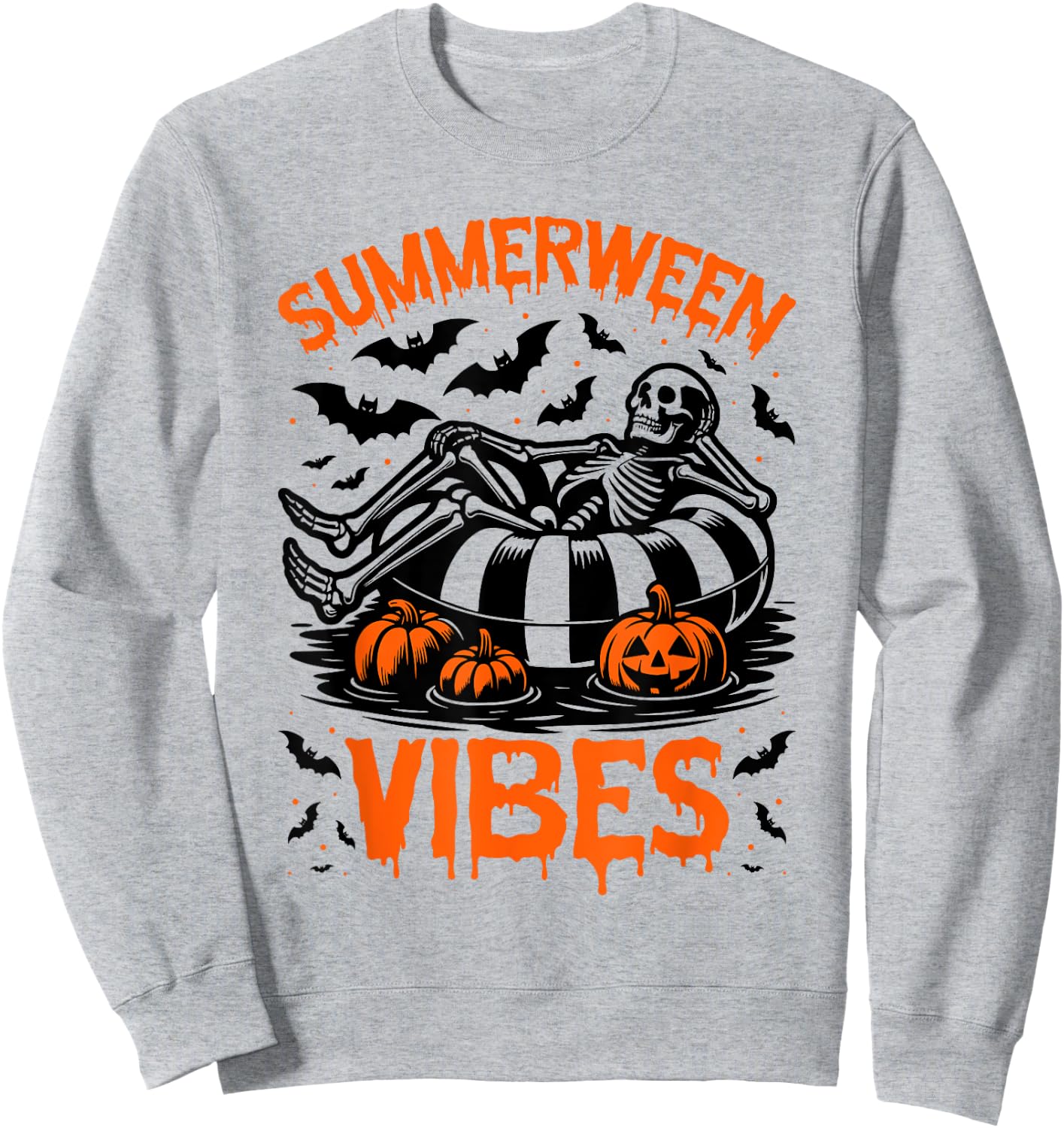 Summerween Vibes Skeleton Float Summer Halloween Sweatshirt - Sweatshirt | Ash
