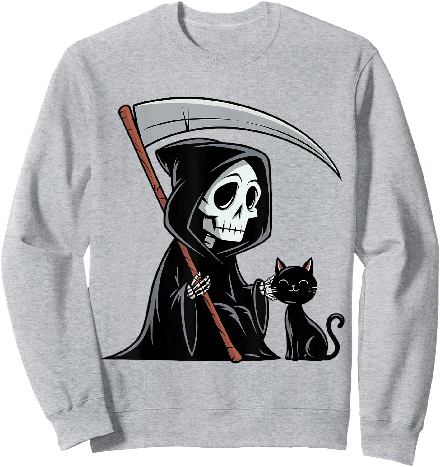 Funny Grim Reaper Black Cat Lovers Spooky Halloween Cats Men Women Sweatshirt - Sweatshirt | Ash