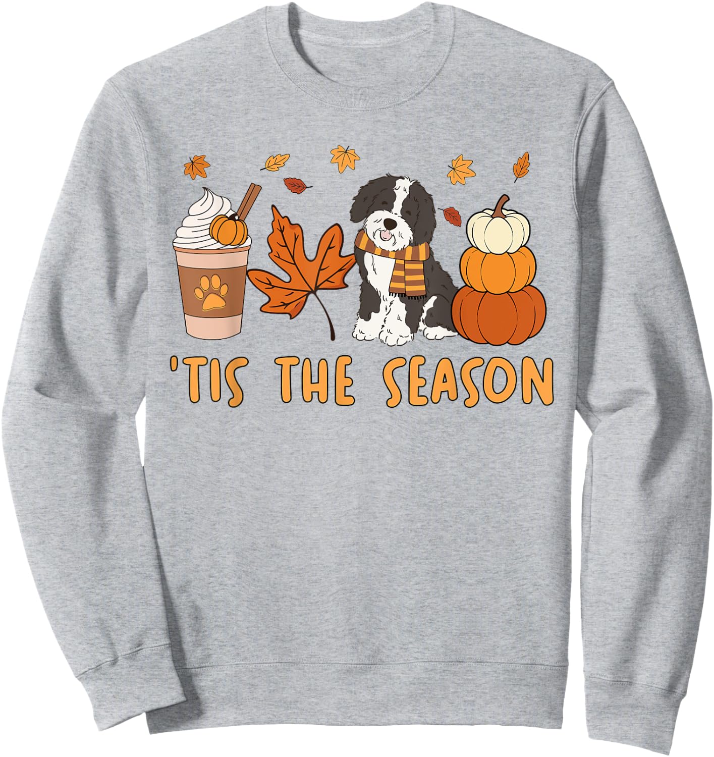 Tis The Season Sheepadoodle Dog Fall Autumn Pumpkin Coffee Women Kids Sweatshirt - Sweatshirt | Ash