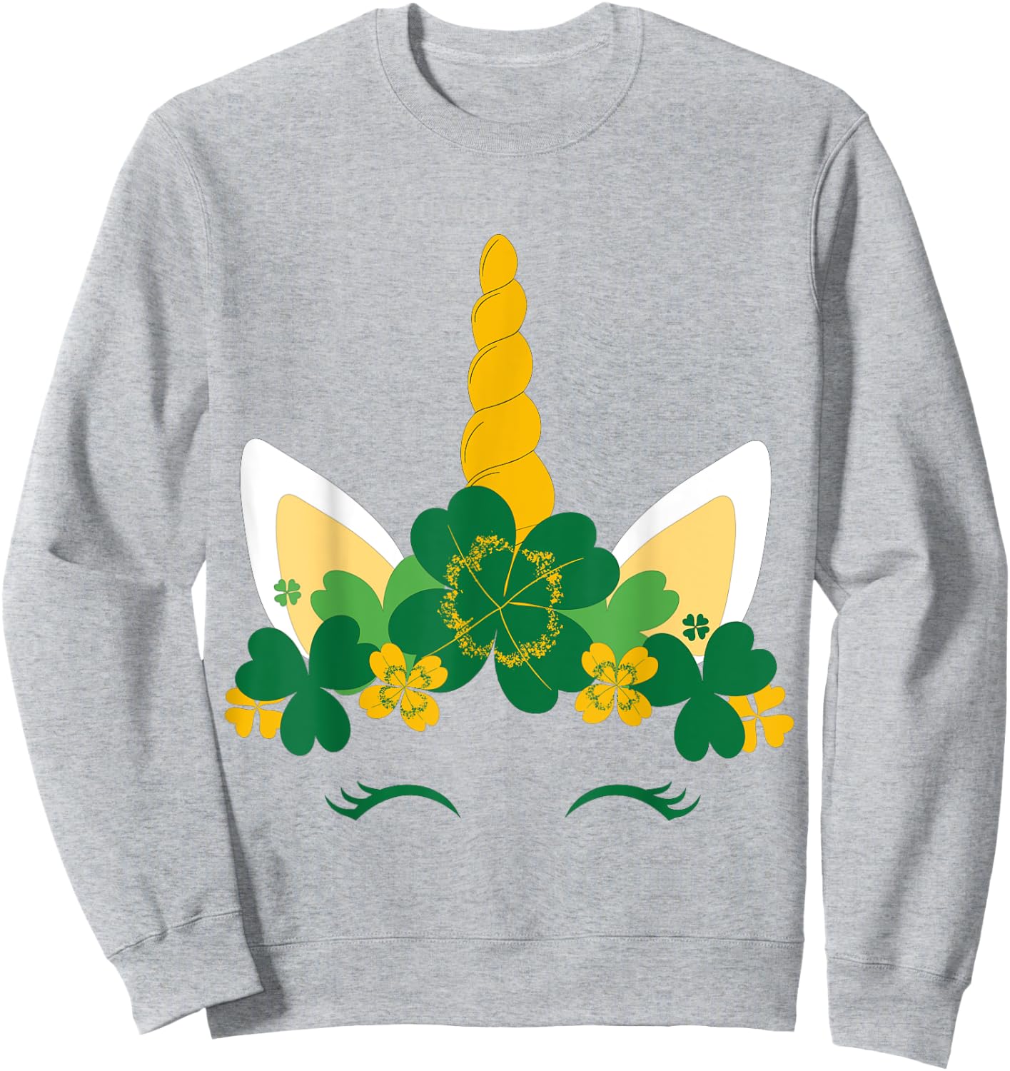 Kids St Patricks Day Unicorn Face Shamrock Pattys Toddler Sweatshirt - Sweatshirt | Ash