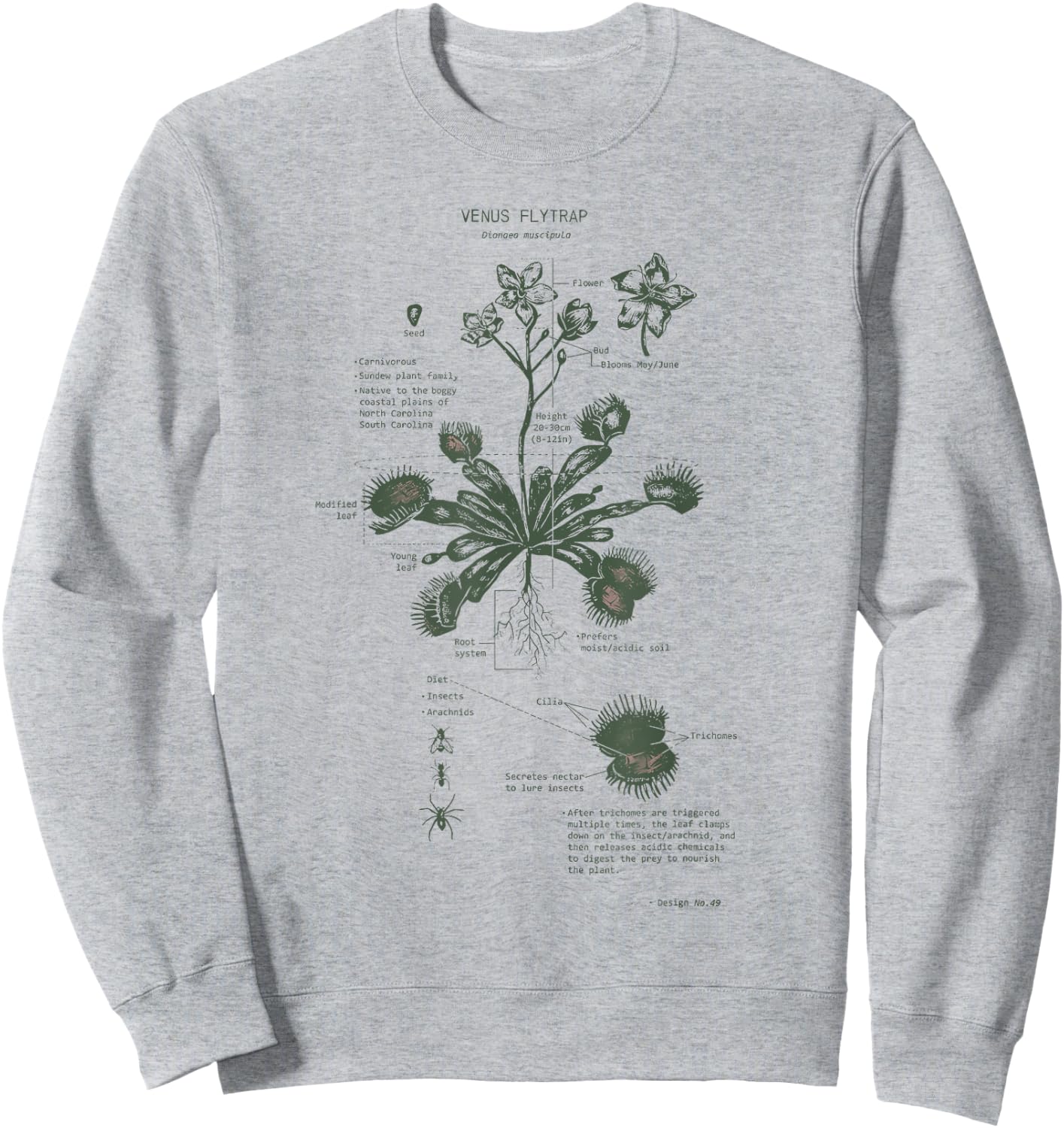 Venus Flytrap Anatomy Diagram Botanical Nature Flower Sweatshirt - Sweatshirt | Ash