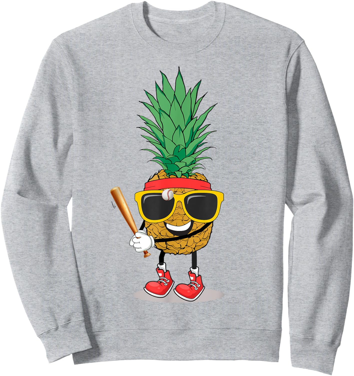 Funny Tropical Fruit Pineapple & Baseball Ball Summer Vacay Sweatshirt - Sweatshirt | Ash