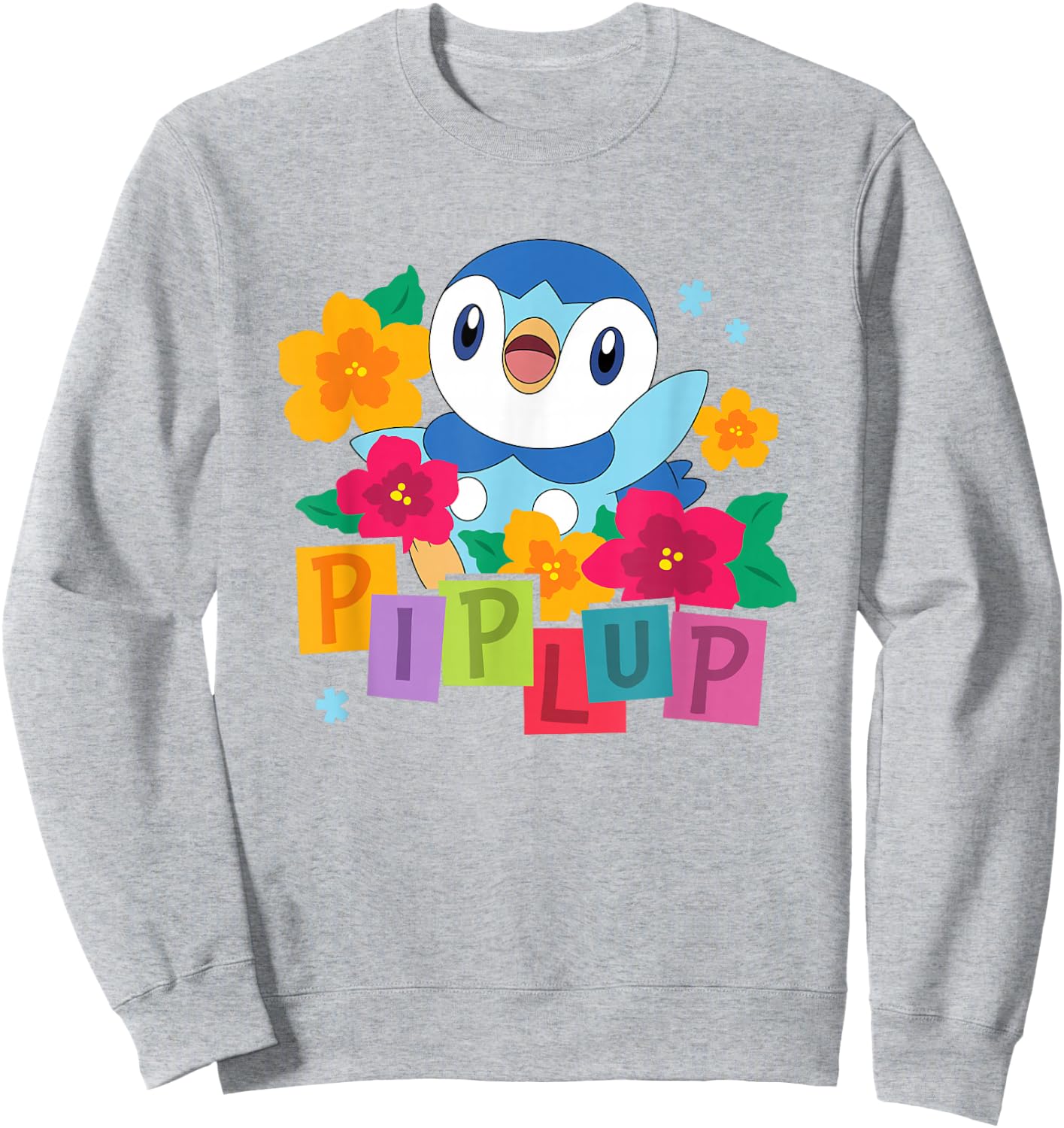 Pokémon Cute Happy Piplup Big Chest Colorful Floral Poster Sweatshirt - Sweatshirt | Ash
