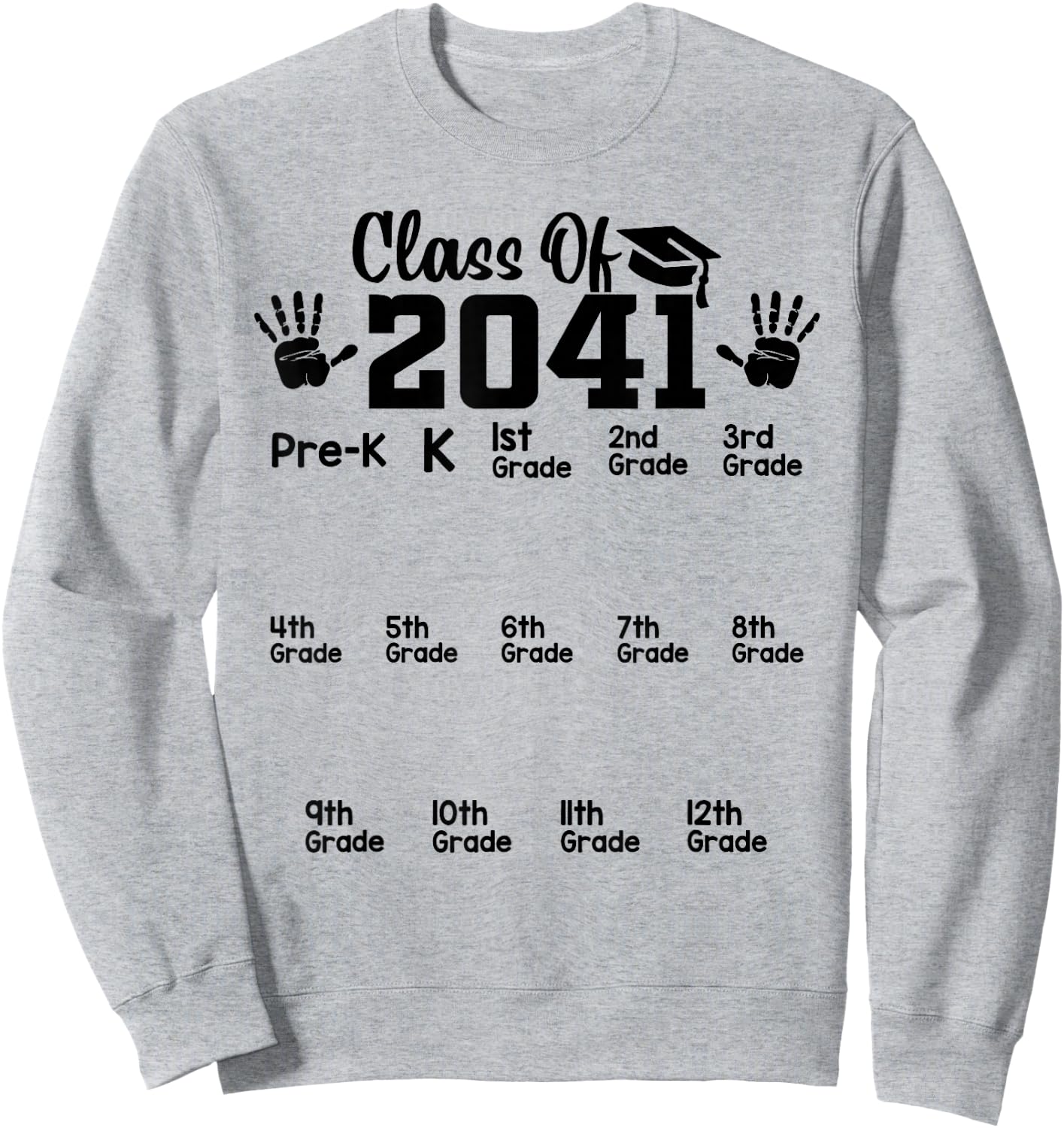 Class of 2041 Grow With Me Handprint Pre-k 12th Grade Sweatshirt - Sweatshirt | Ash