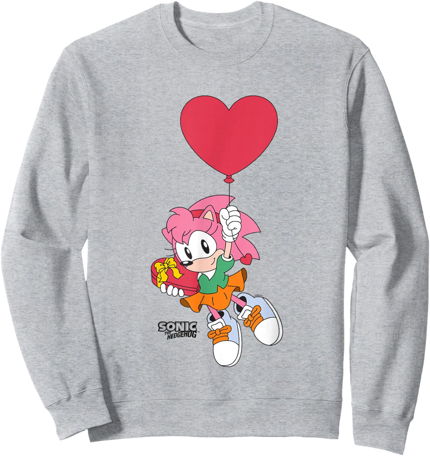 Sonic The Hedgehog Valentine's Day Cute Amy Rose Chest Logo Sweatshirt - Sweatshirt | Ash