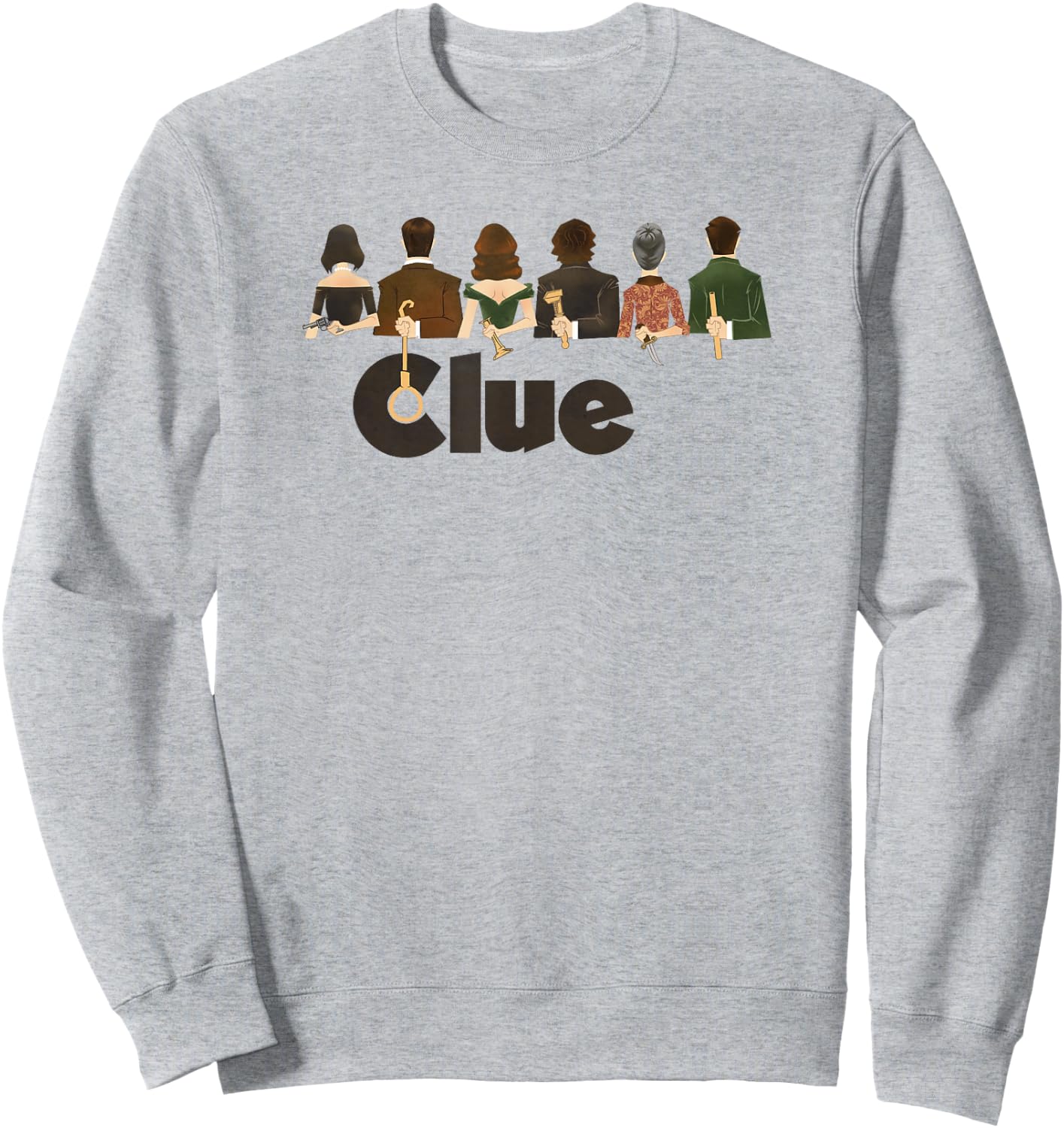 Clue Characters Hiding Their Weapons On Their Backs Lineup Sweatshirt - Sweatshirt | Ash