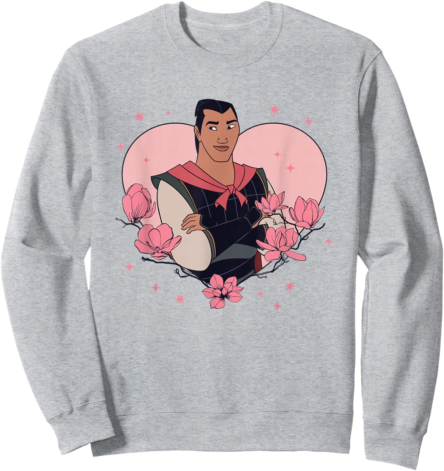Disney Mulan Valentine's Day Li Shang Heart Shape Chest Logo Sweatshirt - Sweatshirt | Ash
