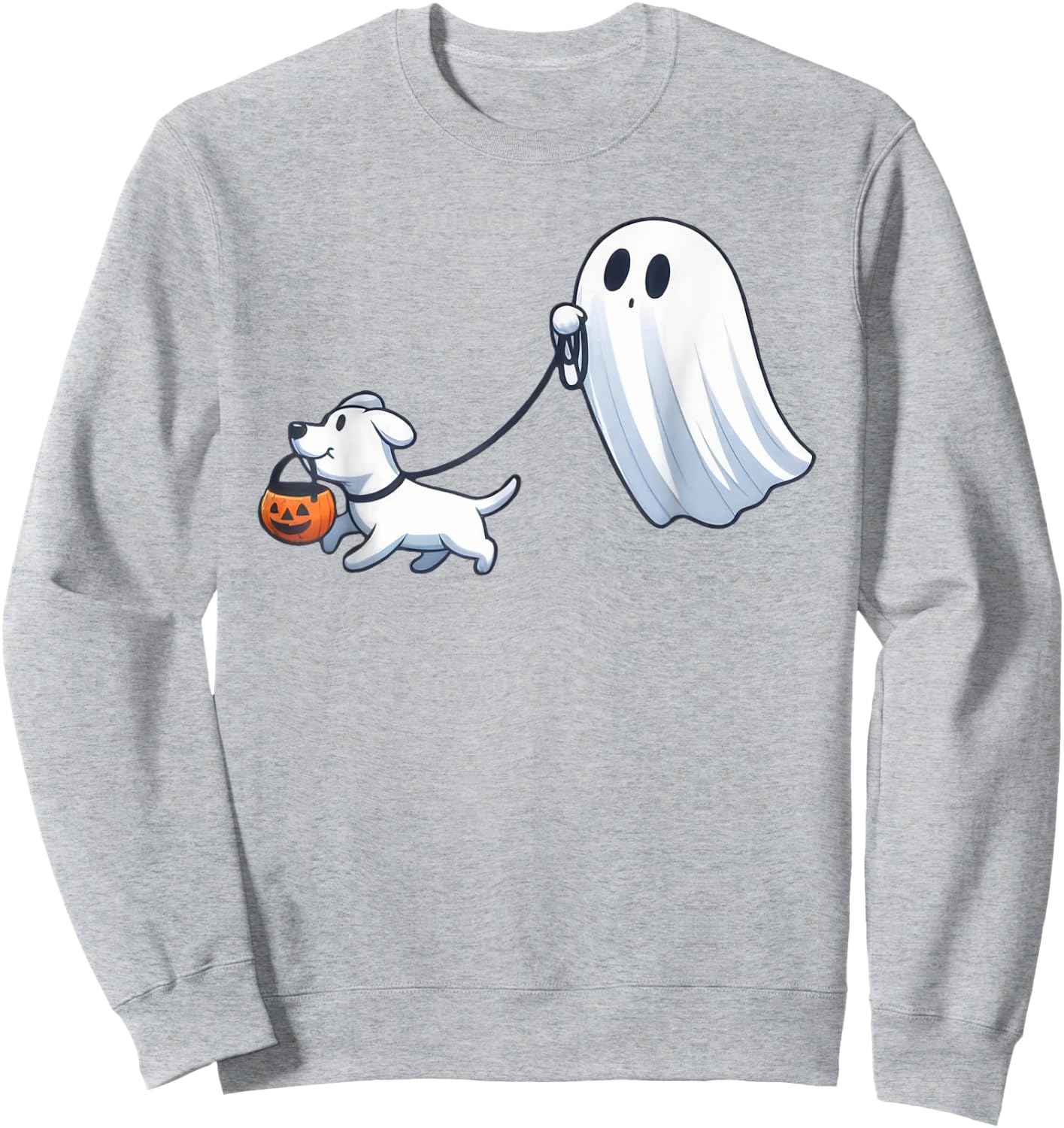 Ghost Walking Dog Ghost Dog Halloween Cute Spooky Dog Love Sweatshirt - Sweatshirt | Ash
