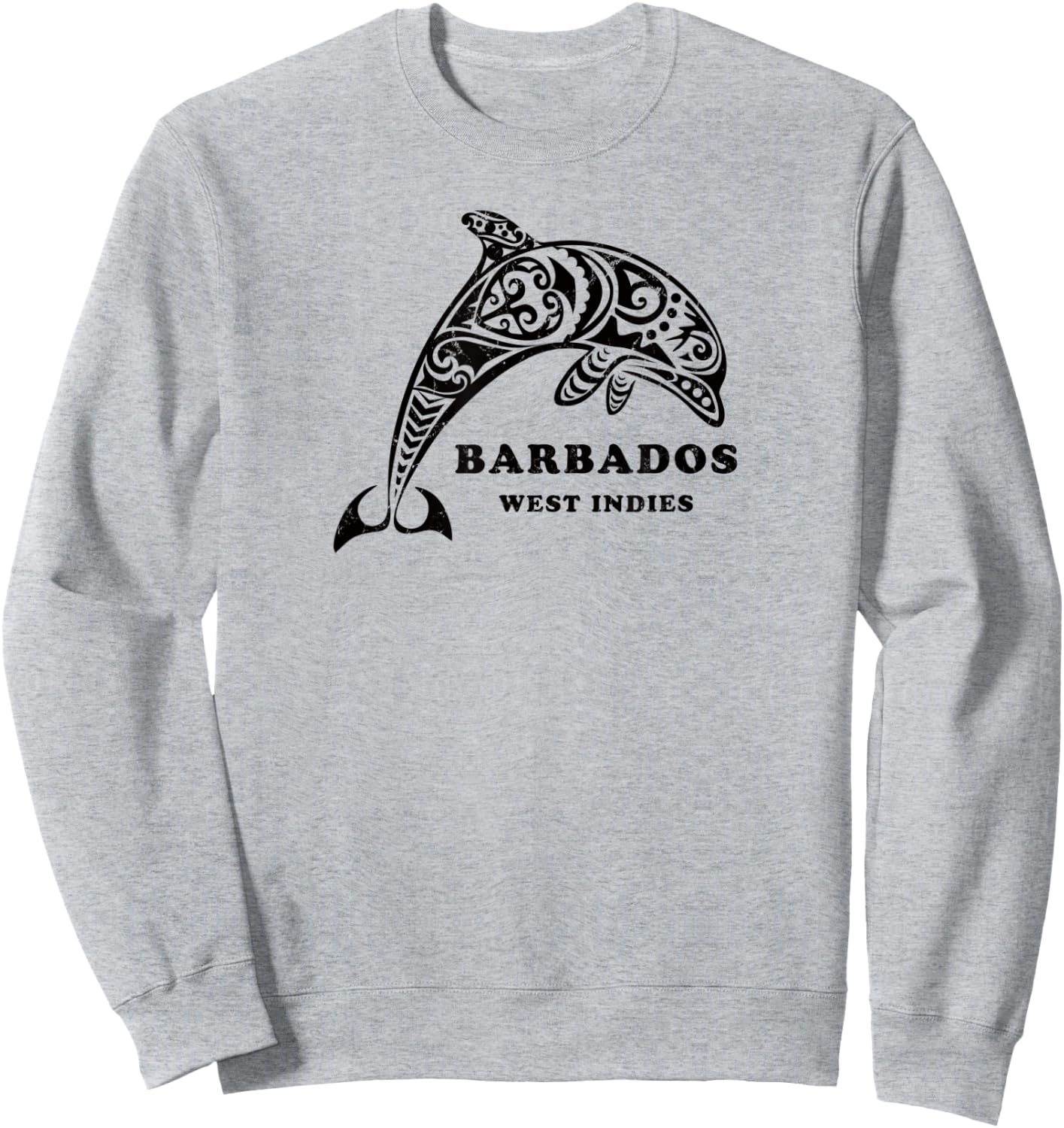 Barbados, West Indies Vintage Tribal Dolphin Vacation Sweatshirt - Sweatshirt | Ash