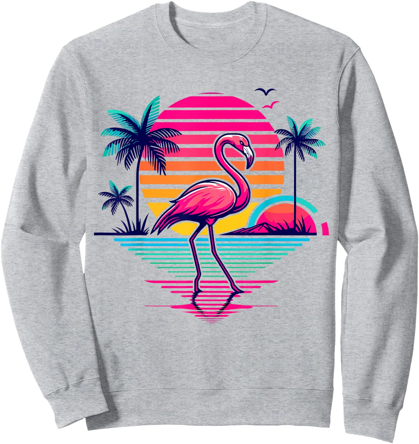 Flamingo Beach Summer Palm Trees Tropical Summer Women Girls Kids Sweatshirt - Sweatshirt | Ash