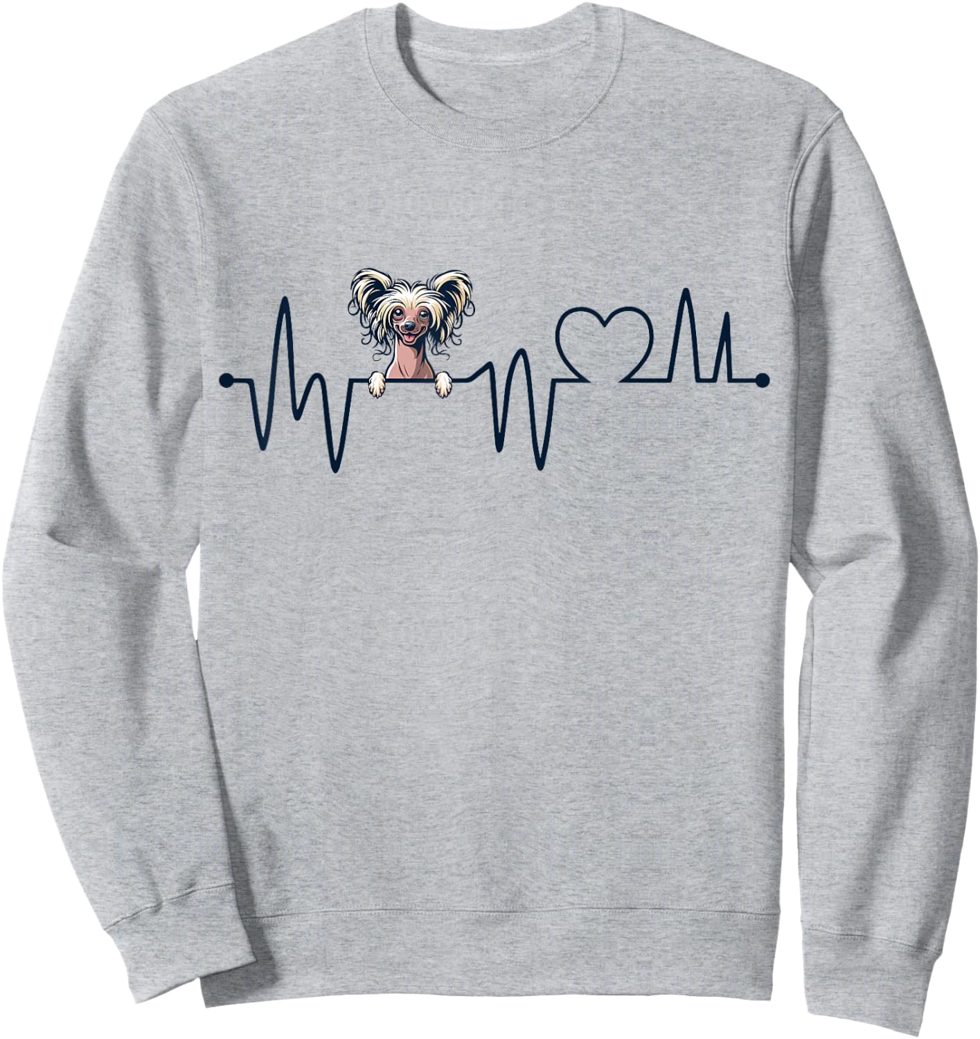 Chinese Crested Dog Heartbeat - Men Women Kids Crested Lover Sweatshirt - Sweatshirt | Ash
