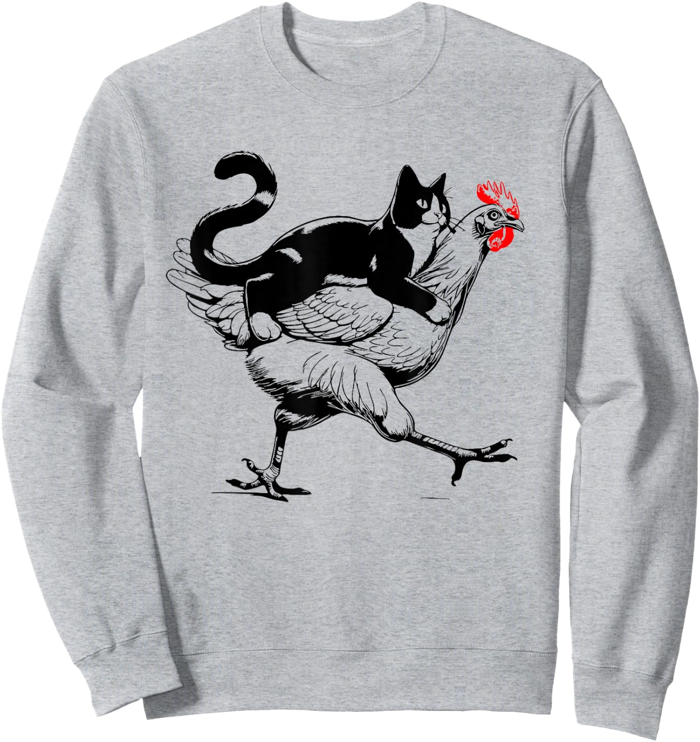 Tuxedo Cat on a Chicken Funny tuxedo cat riding a chicken Women Girls Kids Sweatshirt - Sweatshirt | Ash