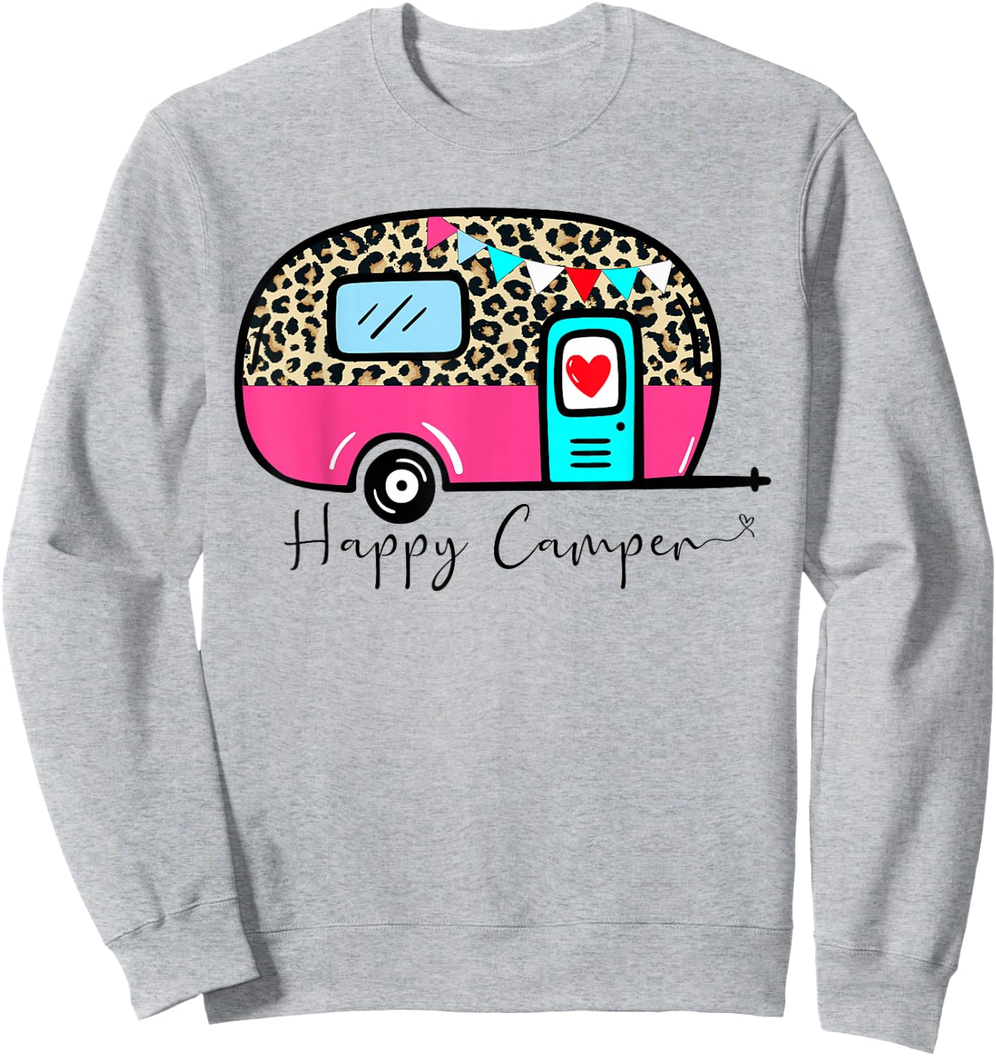Camper Happy Summer Camp Camping Leopard Funny Glamping Sweatshirt - Sweatshirt | Ash