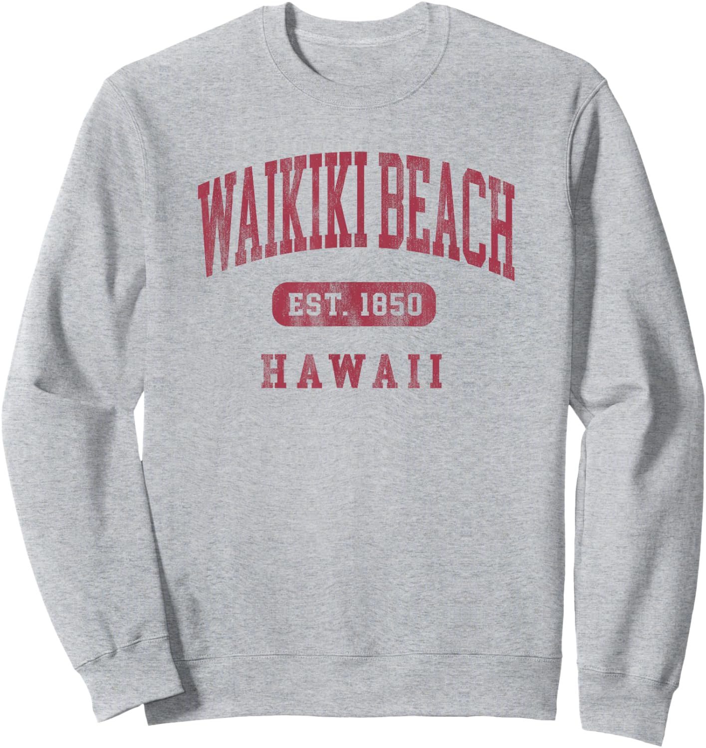 Waikiki Beach Hawaii Vintage Established 1850 Beach Souvenir Sweatshirt - Sweatshirt | Ash