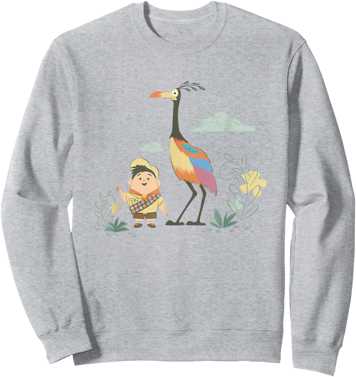 Disney Pixar Up Happy Cute Russell and Kevin Chest Logo Sweatshirt - Sweatshirt | Ash
