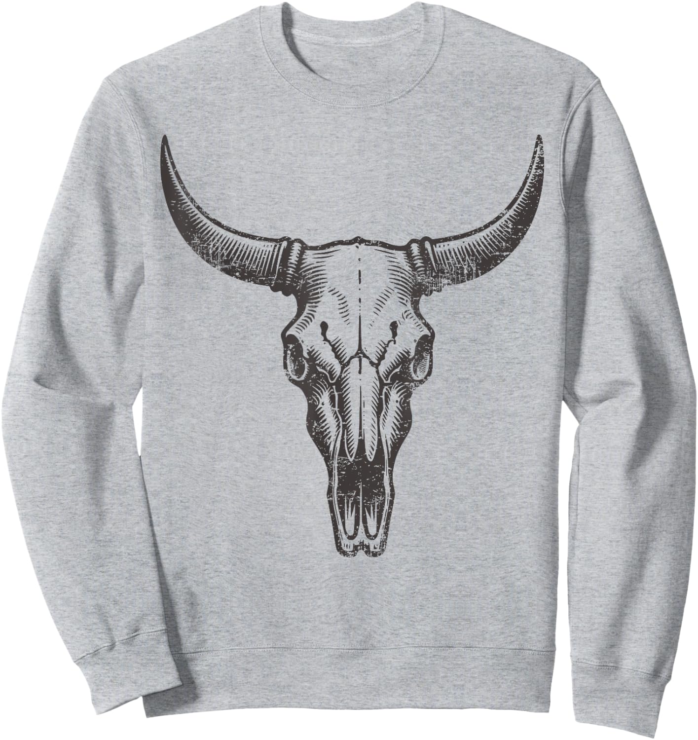 Vintage Western Cow Skull Rustic Country Men Women Graphic Sweatshirt - Sweatshirt | Ash