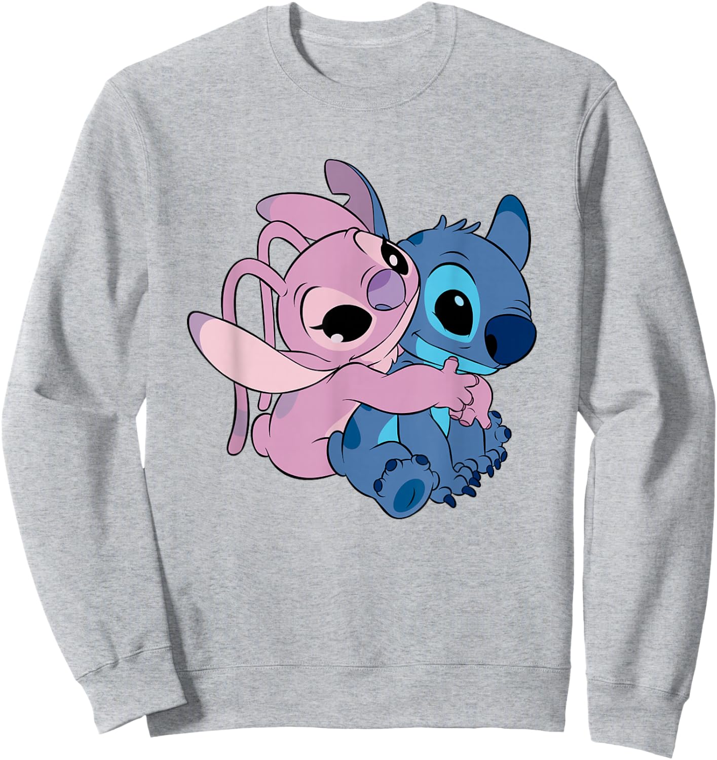 Disney Lilo & Stitch Cute Angel & Stitch Hugging Chest Logo Sweatshirt - Sweatshirt | Ash