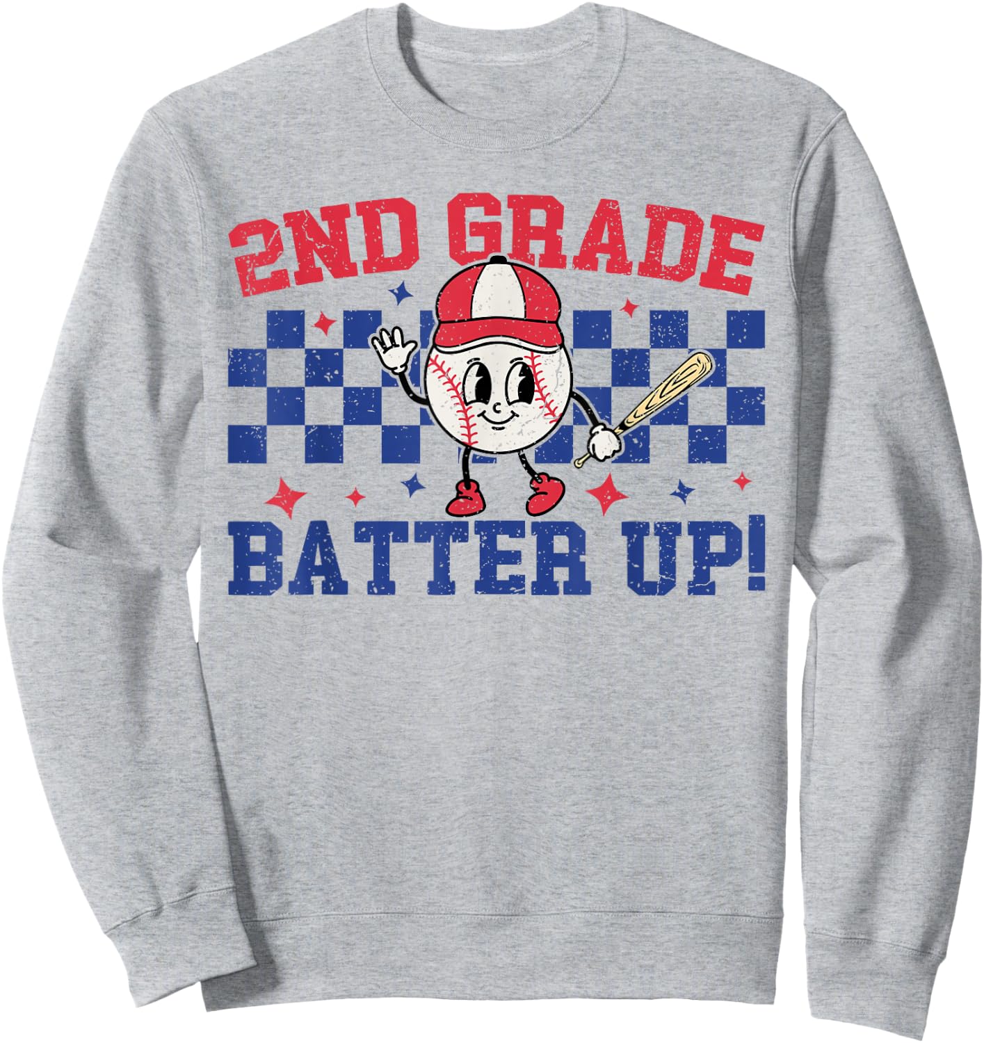 2nd Grade Batter Up Back To School Baseball Teacher Kids Sweatshirt - Sweatshirt | Ash