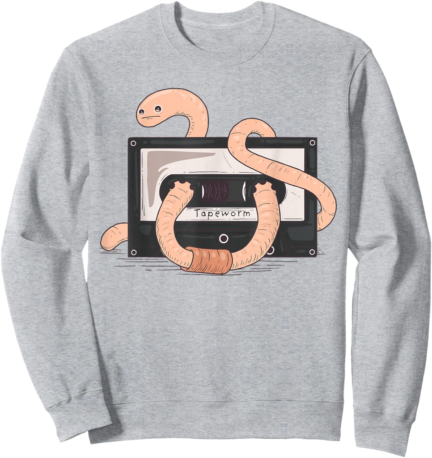 Tapeworm Cassette DJ Funny Unwind Music Cassette Worm Joke Sweatshirt - Sweatshirt | Ash