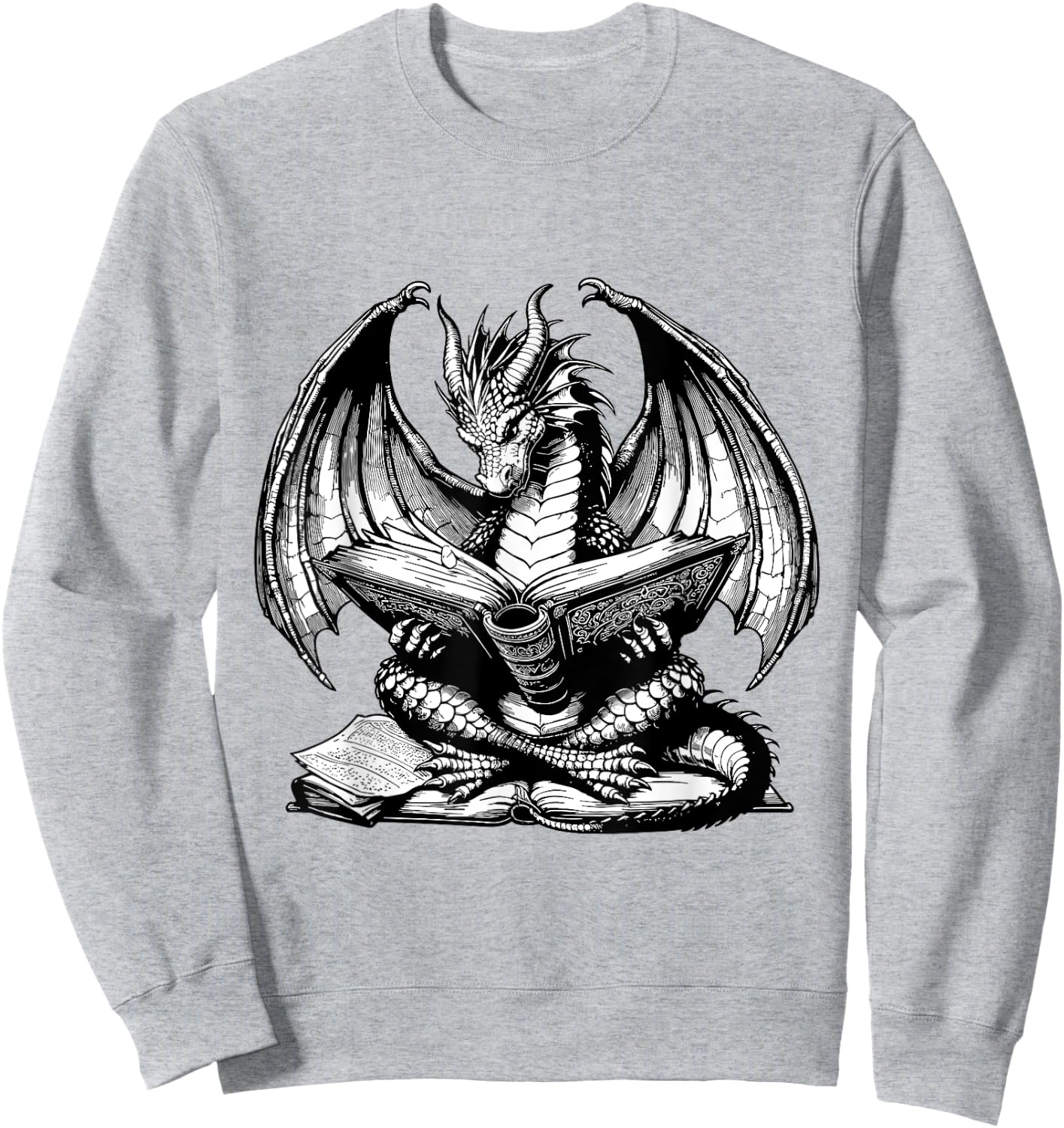 Dragon Reading Book Bookworm Books Dragon Lover Learning Sweatshirt - Sweatshirt | Ash